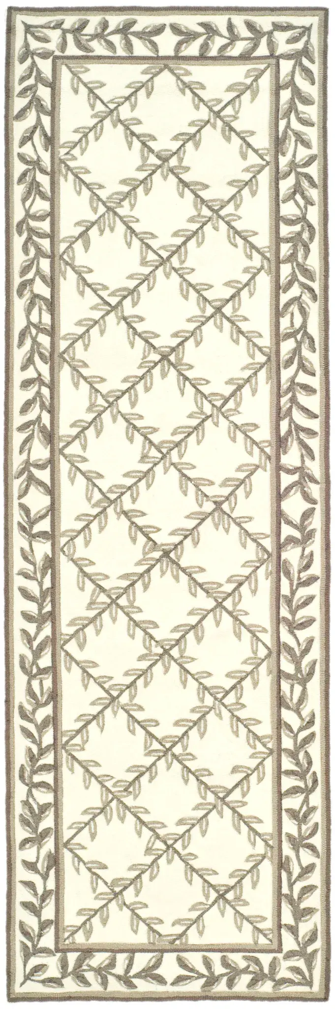 Easy Care Leaf Grid Hand-Hooked Rug