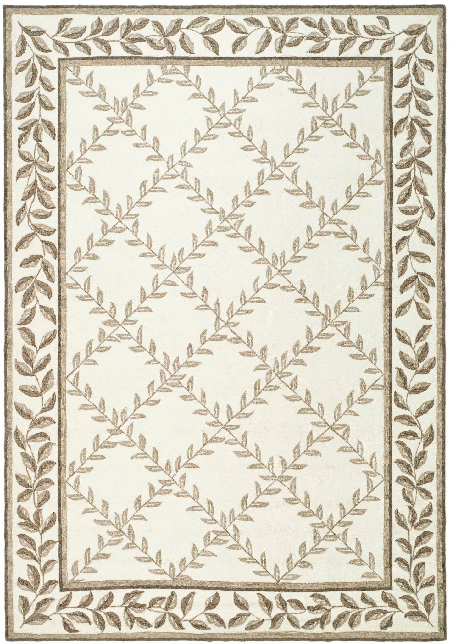 Easy Care Leaf Grid Hand-Hooked Rug