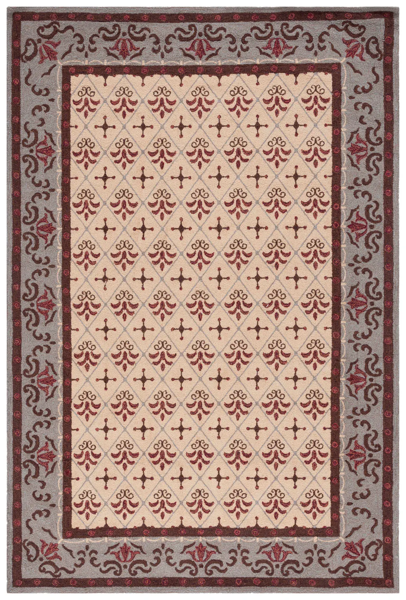 Easy Care Diamond Floral Hand-Hooked Rug