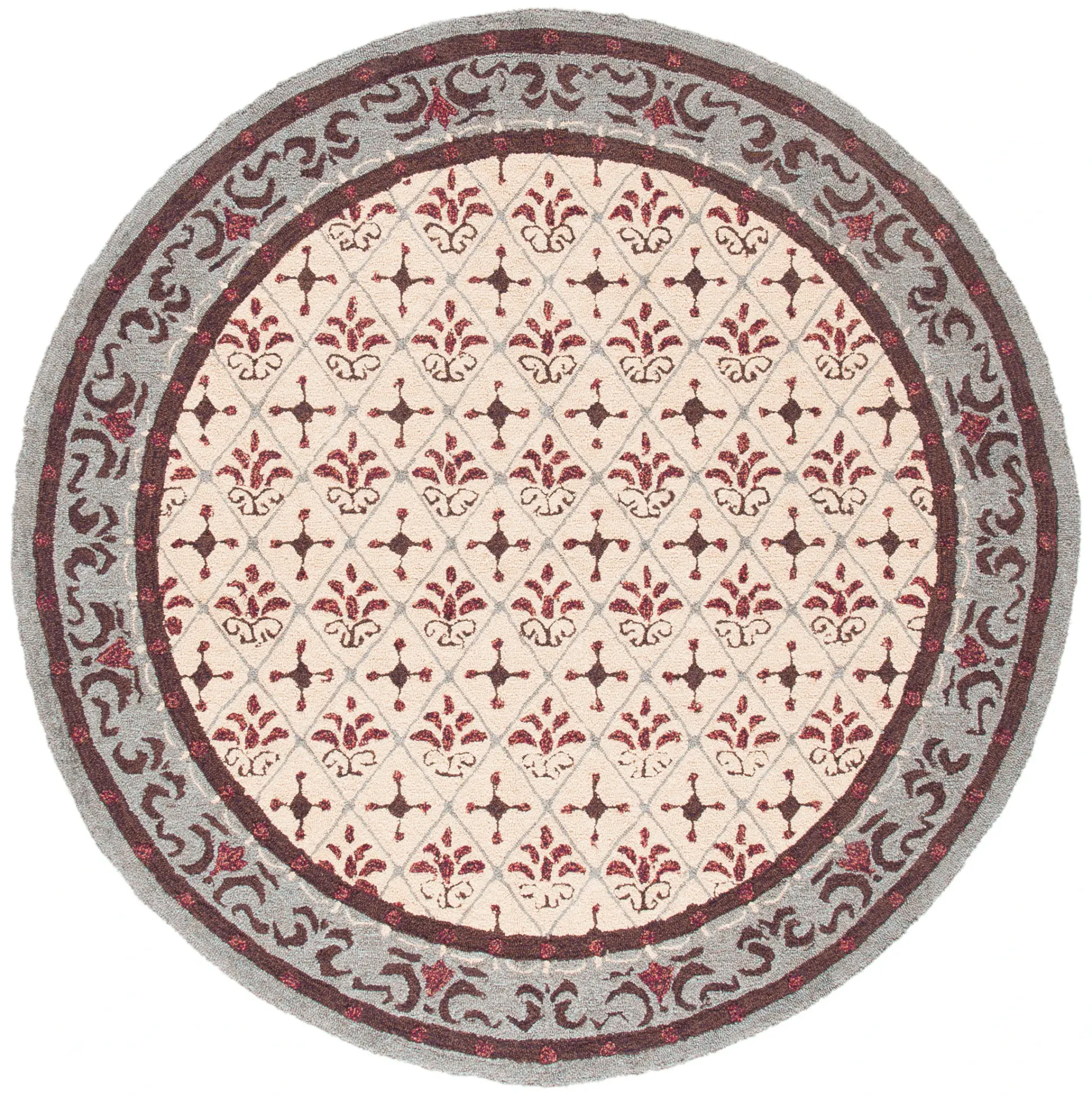 Easy Care Diamond Floral Hand-Hooked Rug