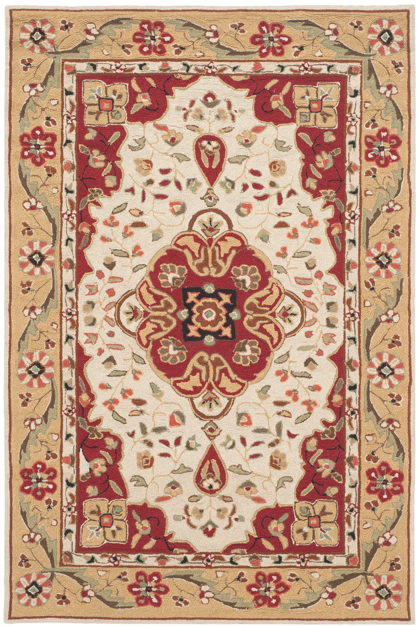 Easy Care Bridgport Floral Medallion Hand-Hooked Rug