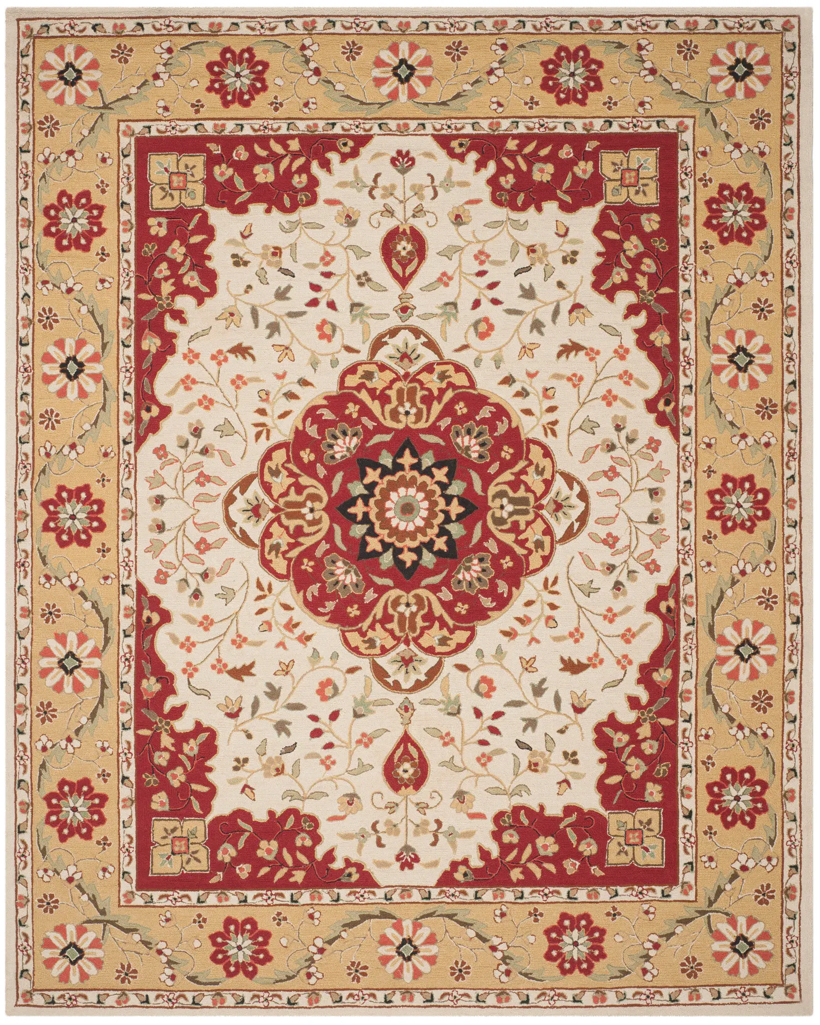 Easy Care Bridgport Floral Medallion Hand-Hooked Rug