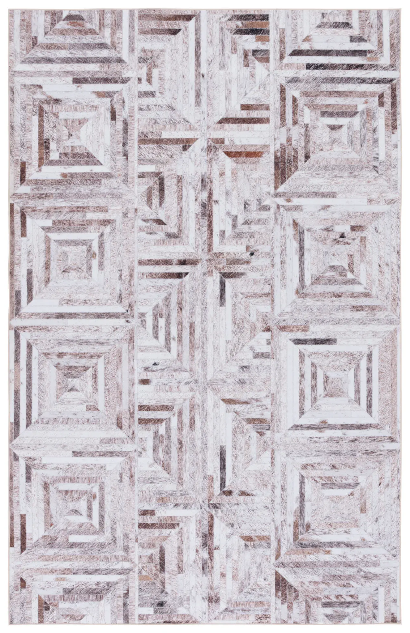 Faux Hide Concentric Square Patchwork Washable Rug