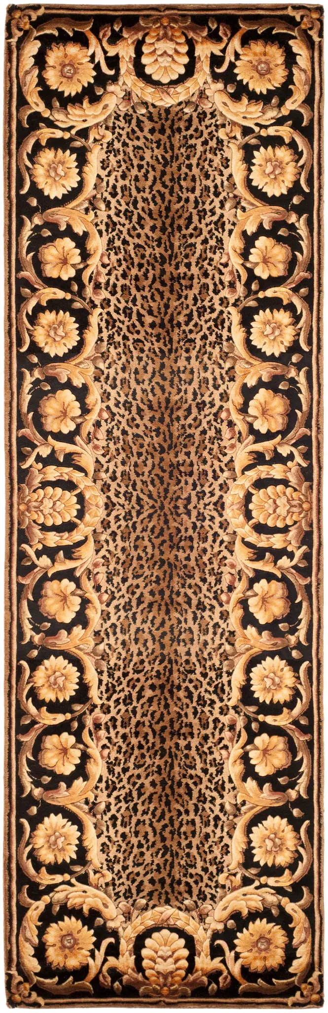 Florence Leopard And Floral Border Hand-Knotted Wool Rug