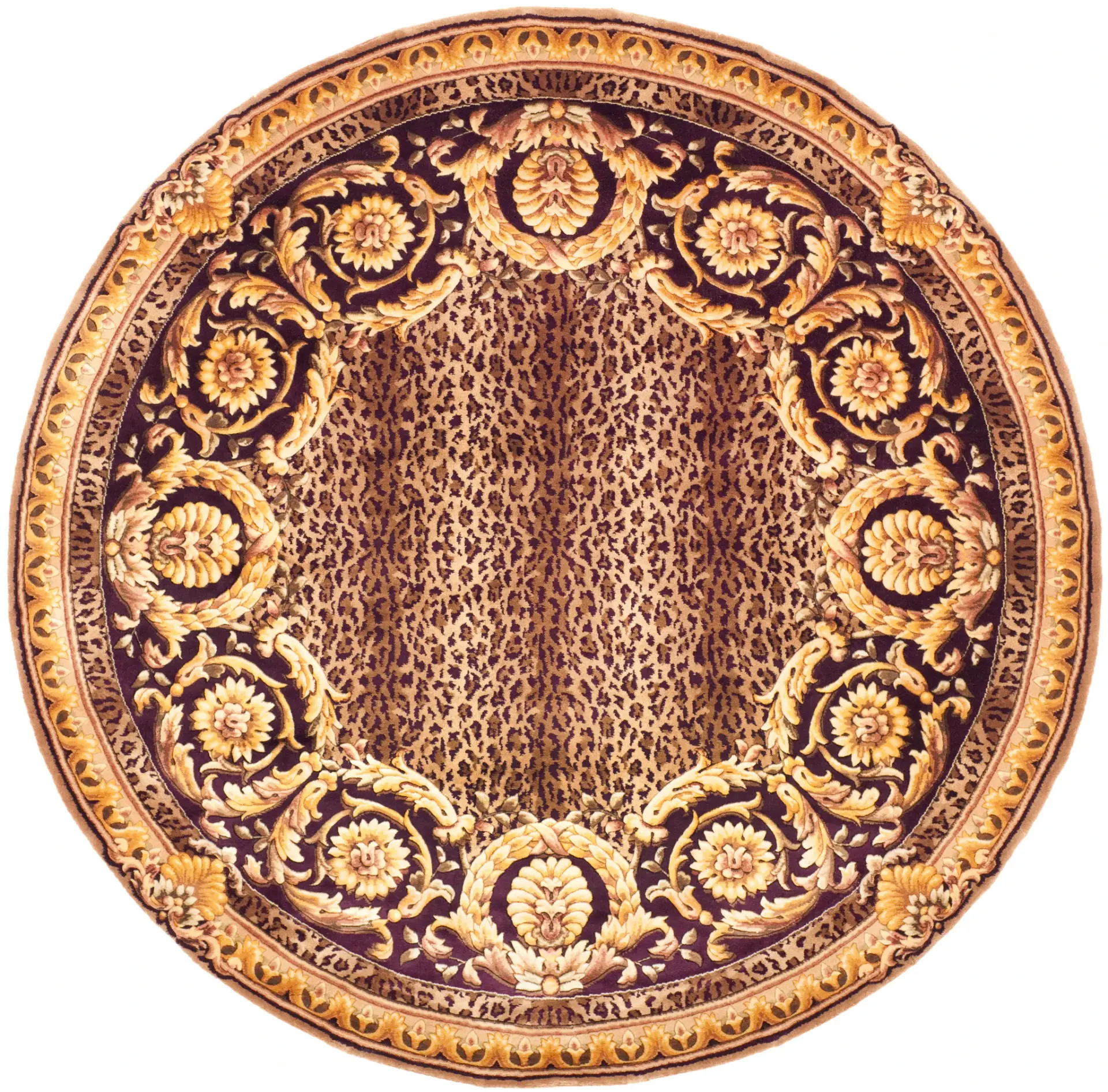Florence Leopard And Floral Border Hand-Knotted Wool Rug