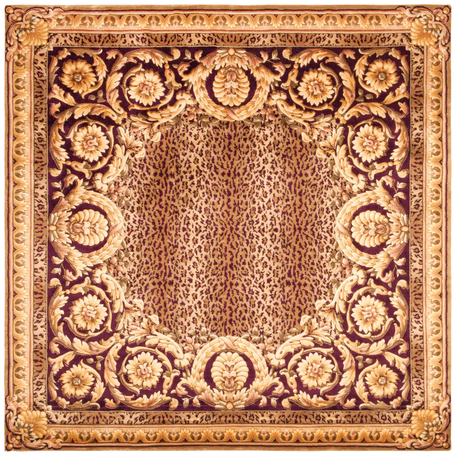 Florence Leopard And Floral Border Hand-Knotted Wool Rug