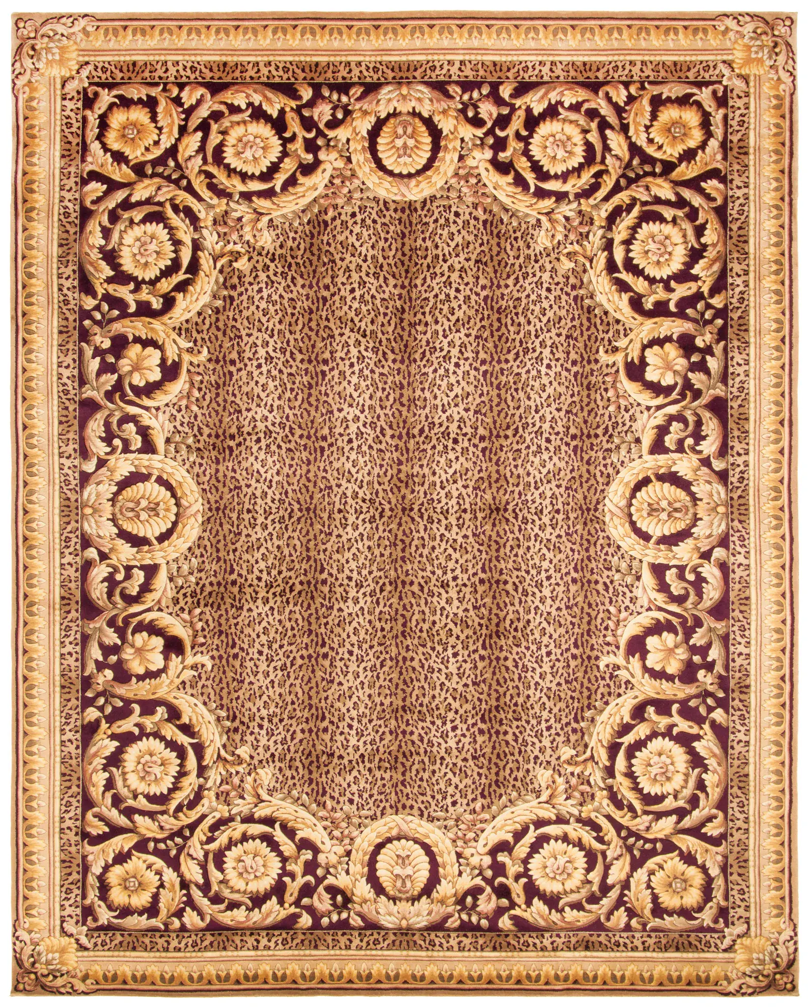 Florence Leopard And Floral Border Hand-Knotted Wool Rug
