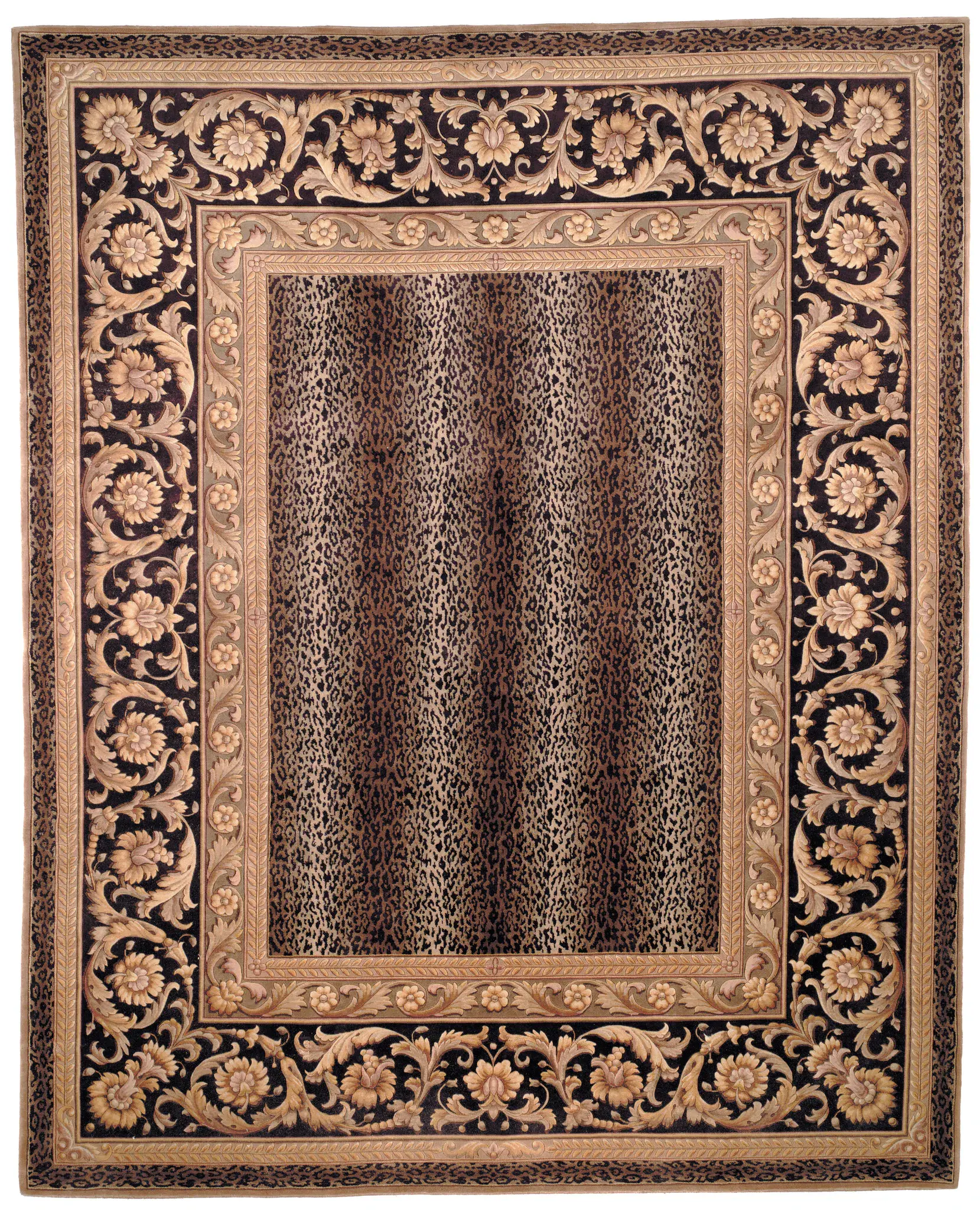 Florence Leopard Scroll Border Hand-Knotted Wool Rug