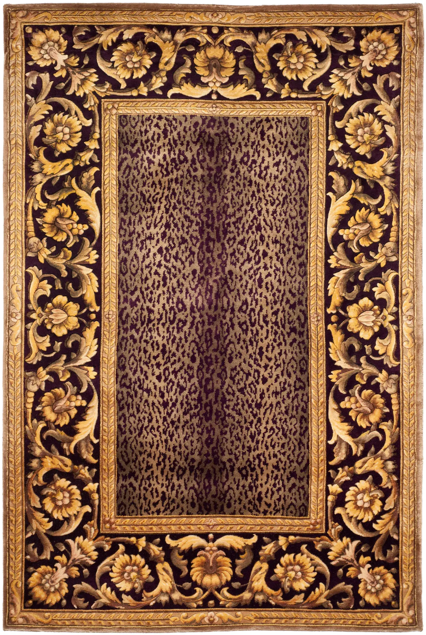 Florence Leopard Scroll Border Hand-Knotted Wool Rug