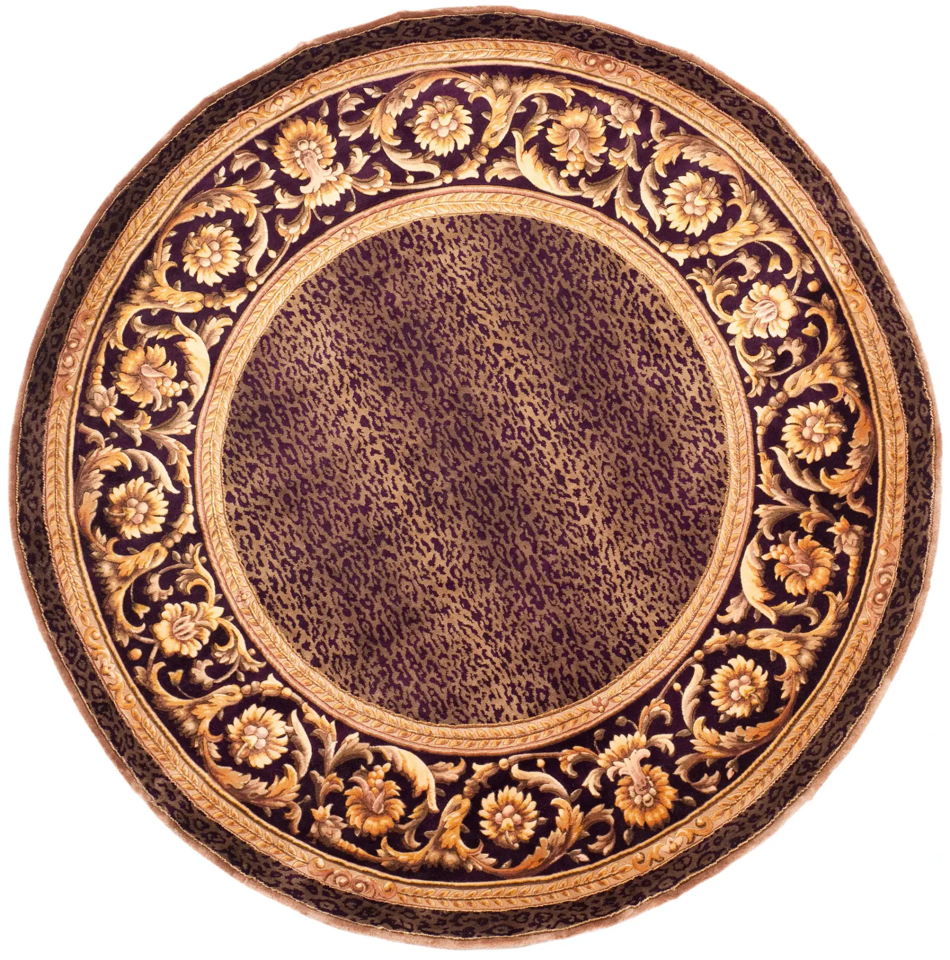 Florence Leopard Scroll Border Hand-Knotted Wool Rug