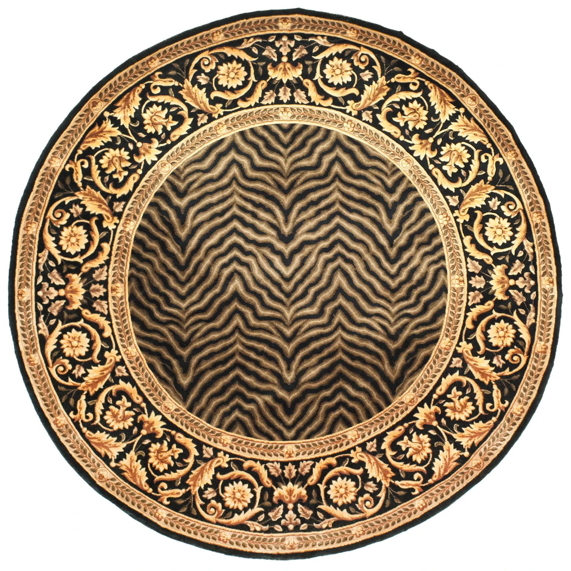 Florence Tiger Stripe And Floral Border Hand-Knotted Wool Rug