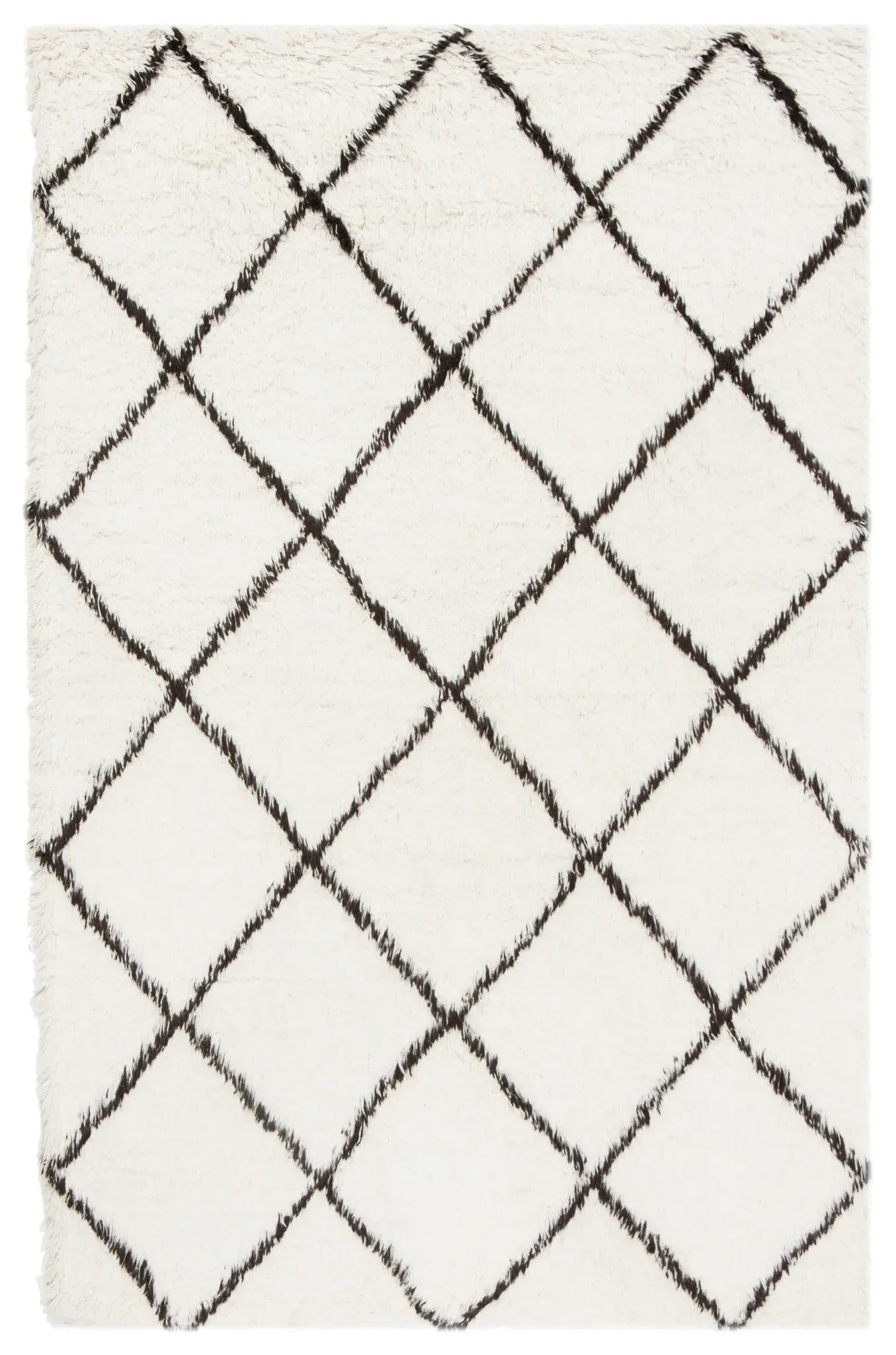 Flokati Diamond Lattice Hand-Tufted Wool Shag Rug