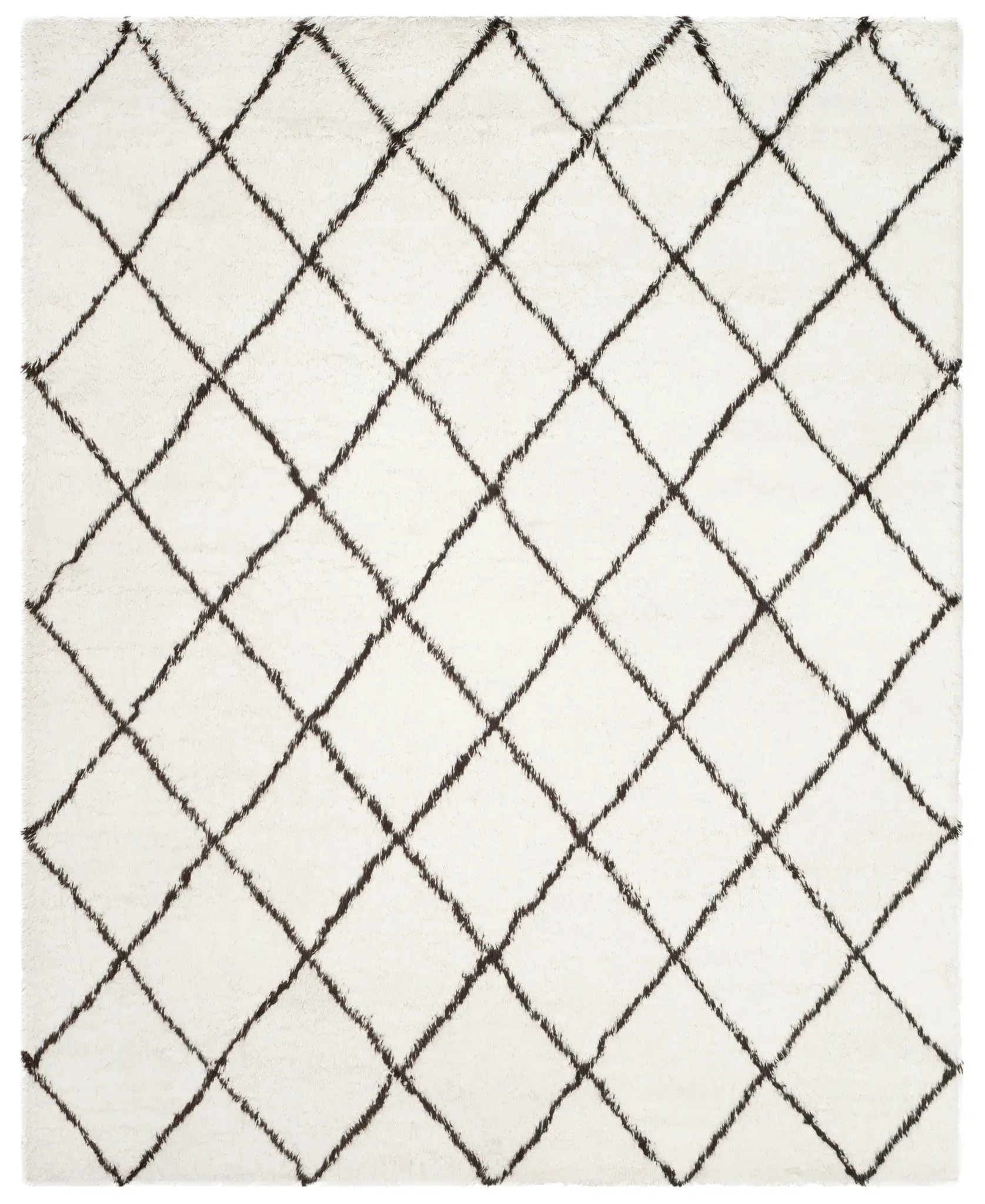 Flokati Diamond Lattice Hand-Tufted Wool Shag Rug