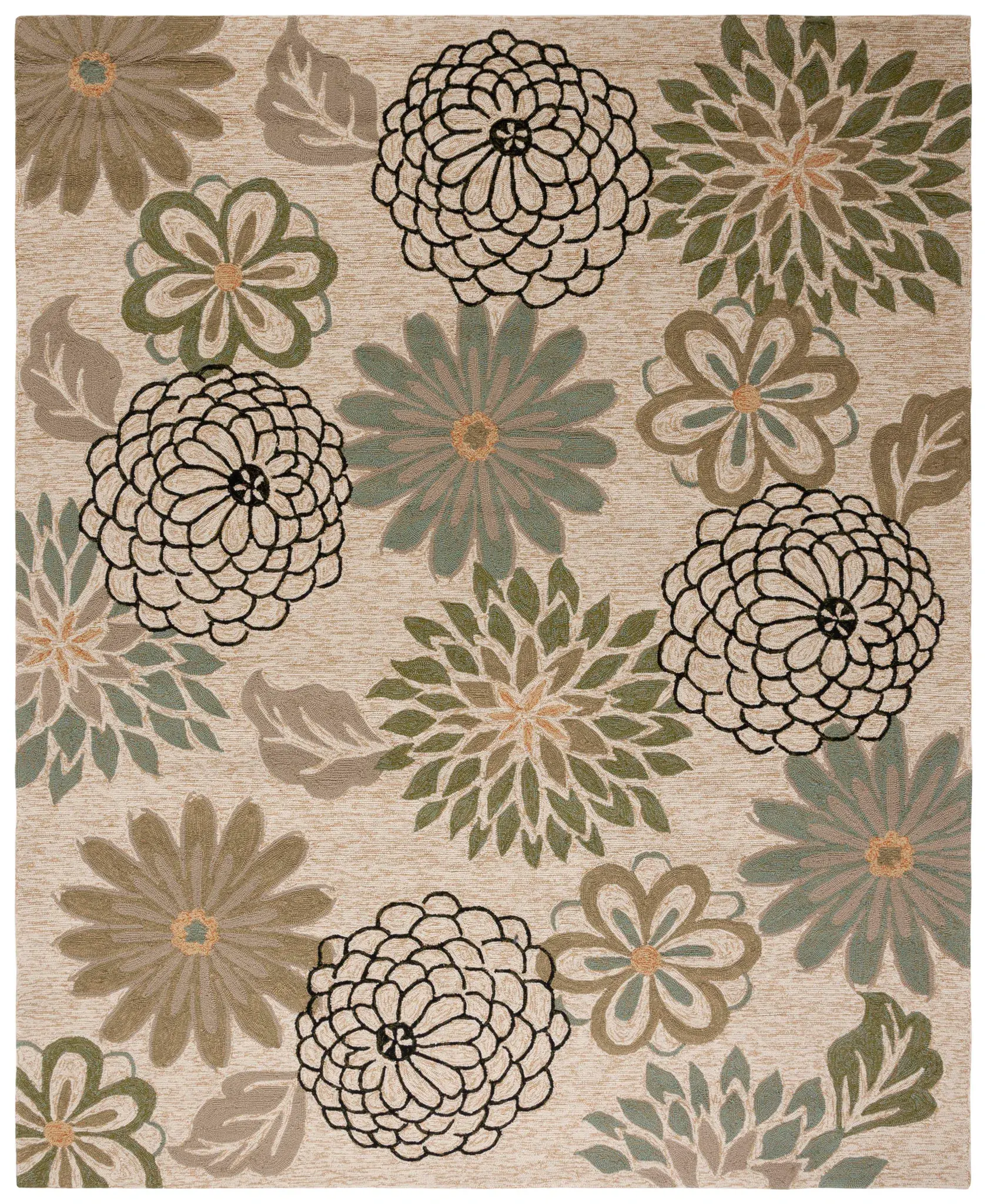 Four Seasons Chrysanthemum Floral Hand-Hooked Rug