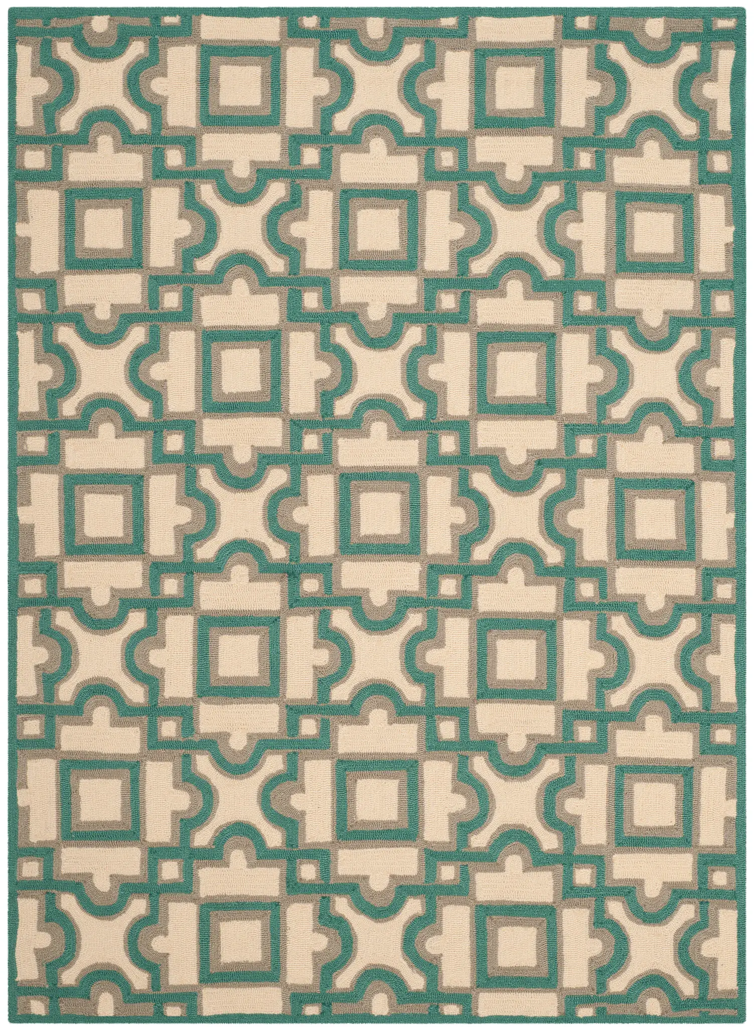 Four Seasons Geometric Maze Hand-Hooked Rug