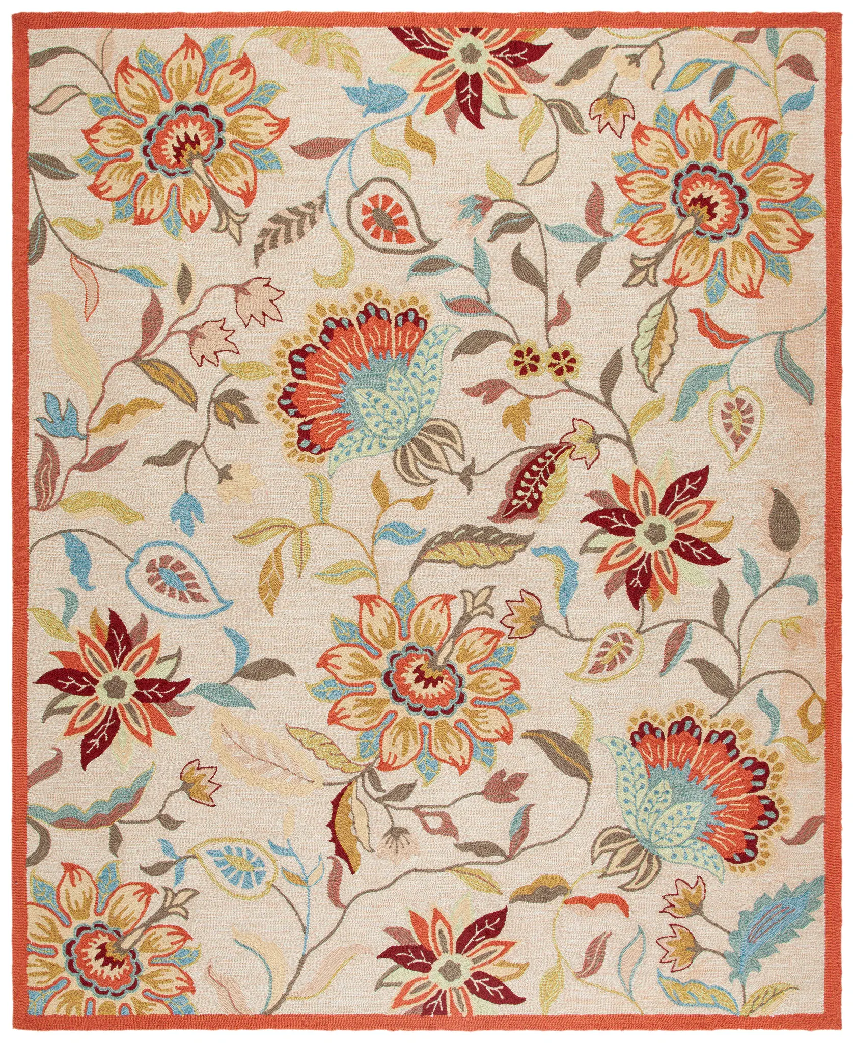 Four Seasons Floral Bordered Hand-Hooked Rug