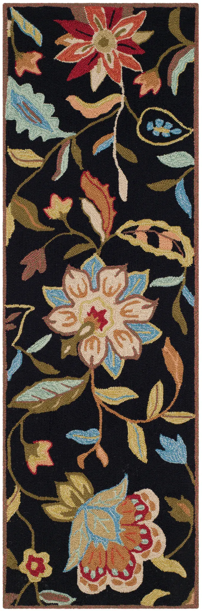 Four Seasons Floral Bordered Hand-Hooked Rug