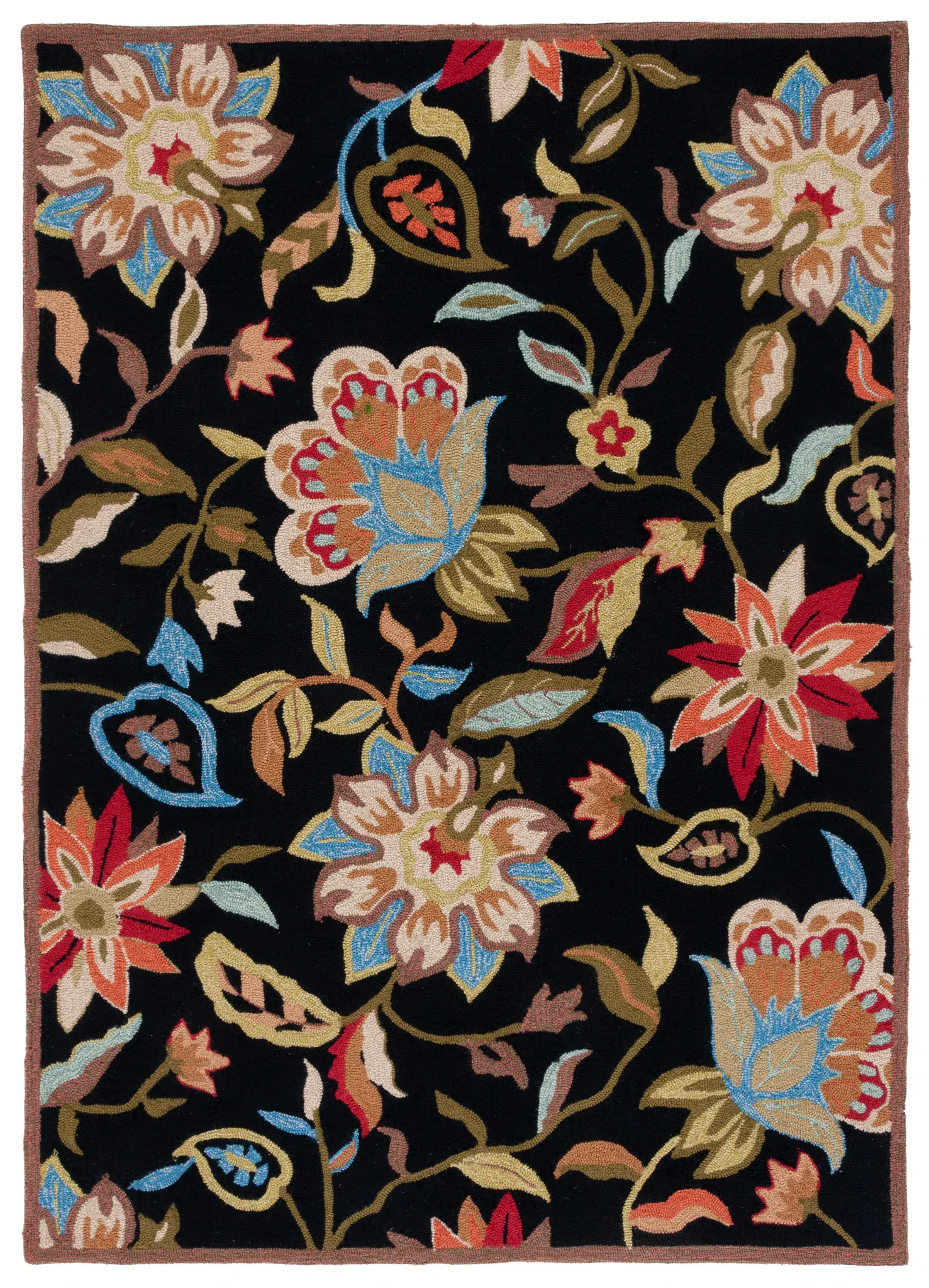 Four Seasons Floral Bordered Hand-Hooked Rug