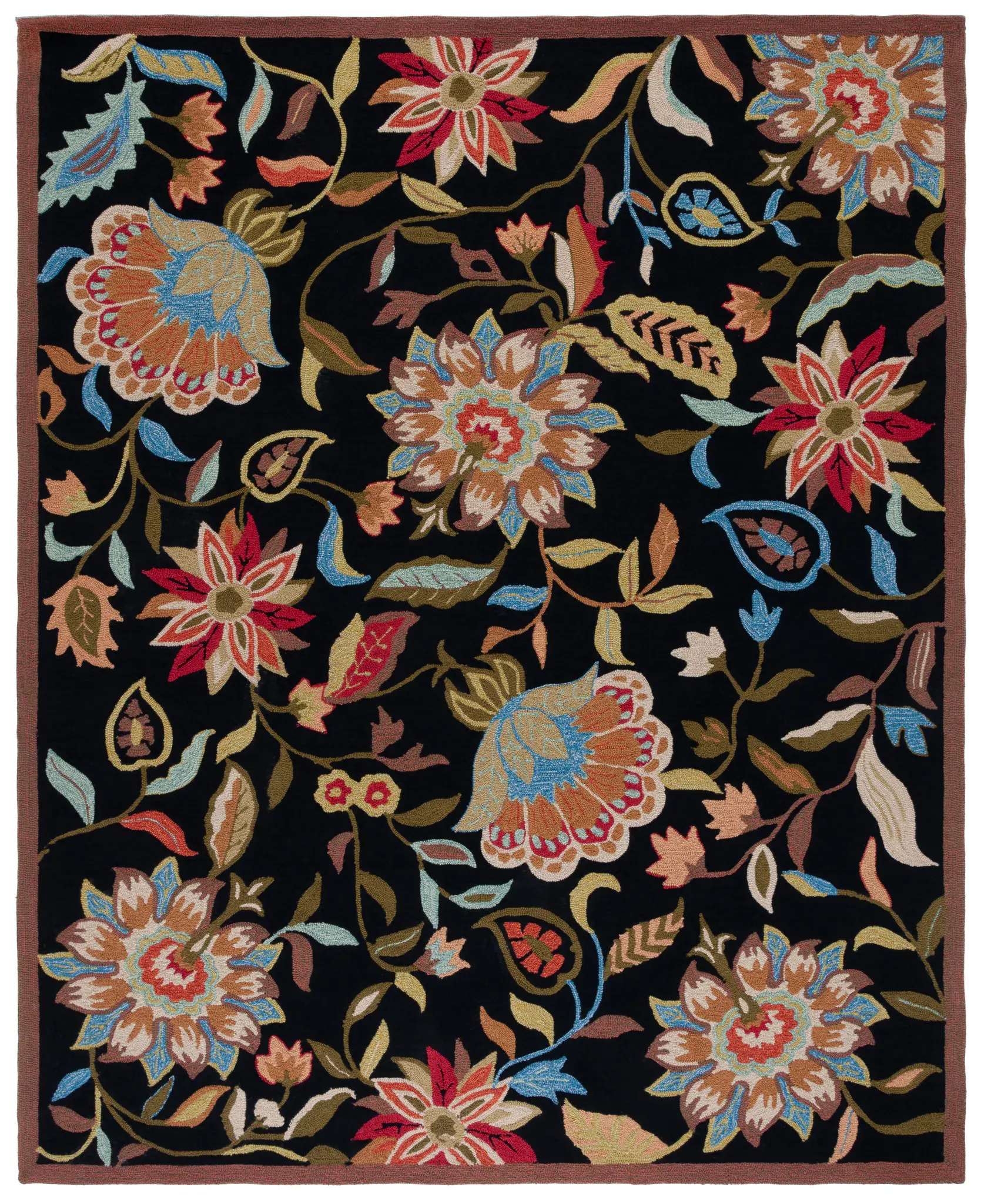 Four Seasons Floral Bordered Hand-Hooked Rug