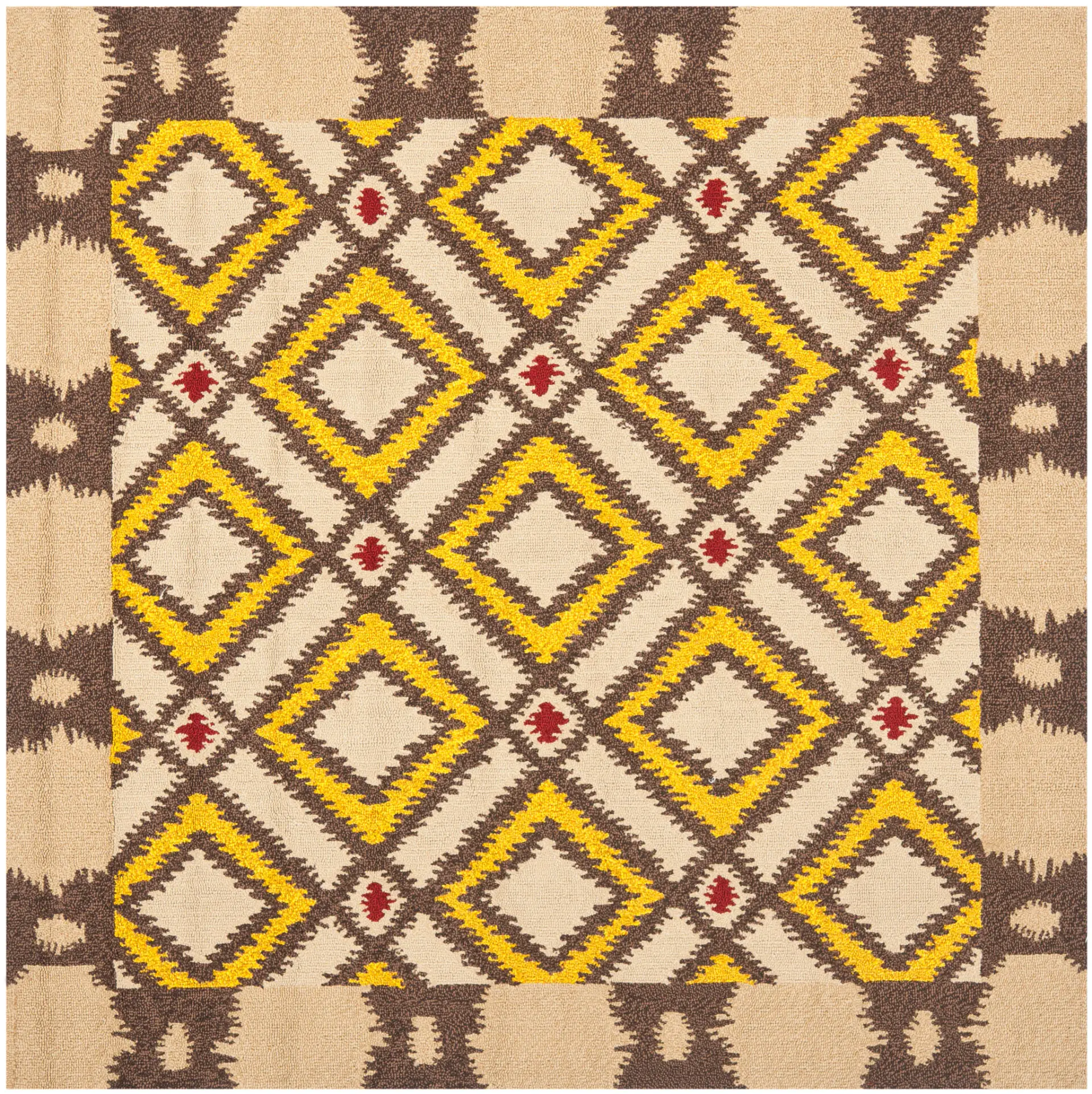 Four Seasons Bordered Diamond Hand-Hooked Rug