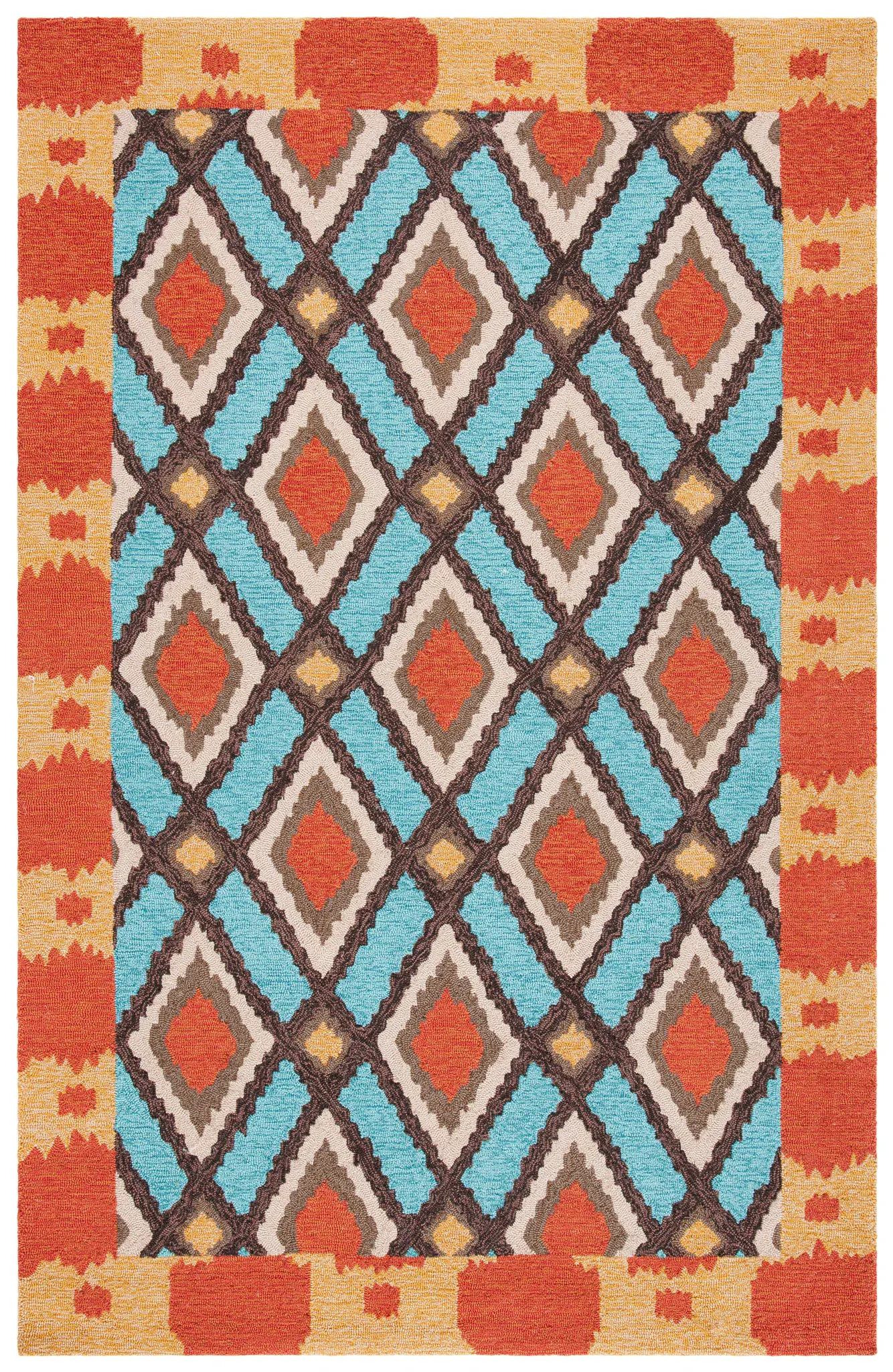Four Seasons Bordered Diamond Hand-Hooked Rug
