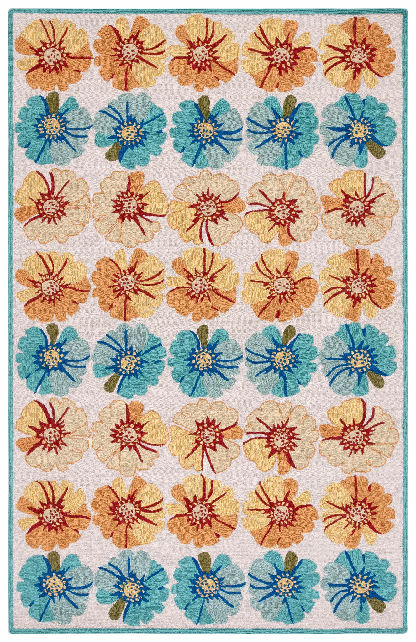 Four Seasons Grid Floral Hand-Hooked Rug