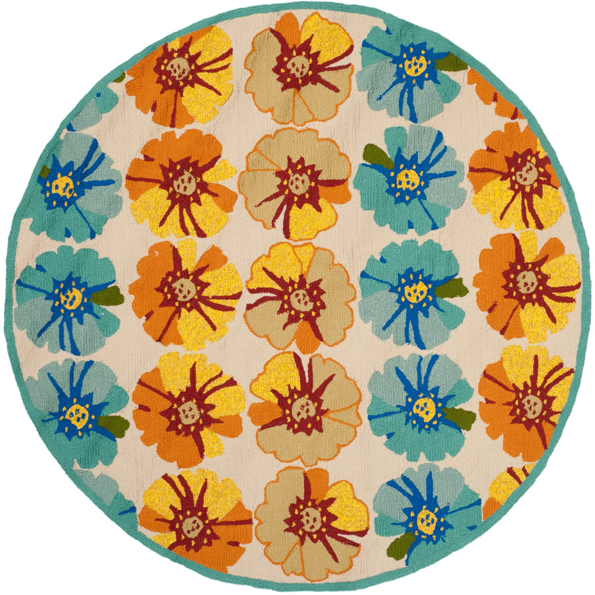 Four Seasons Grid Floral Hand-Hooked Rug