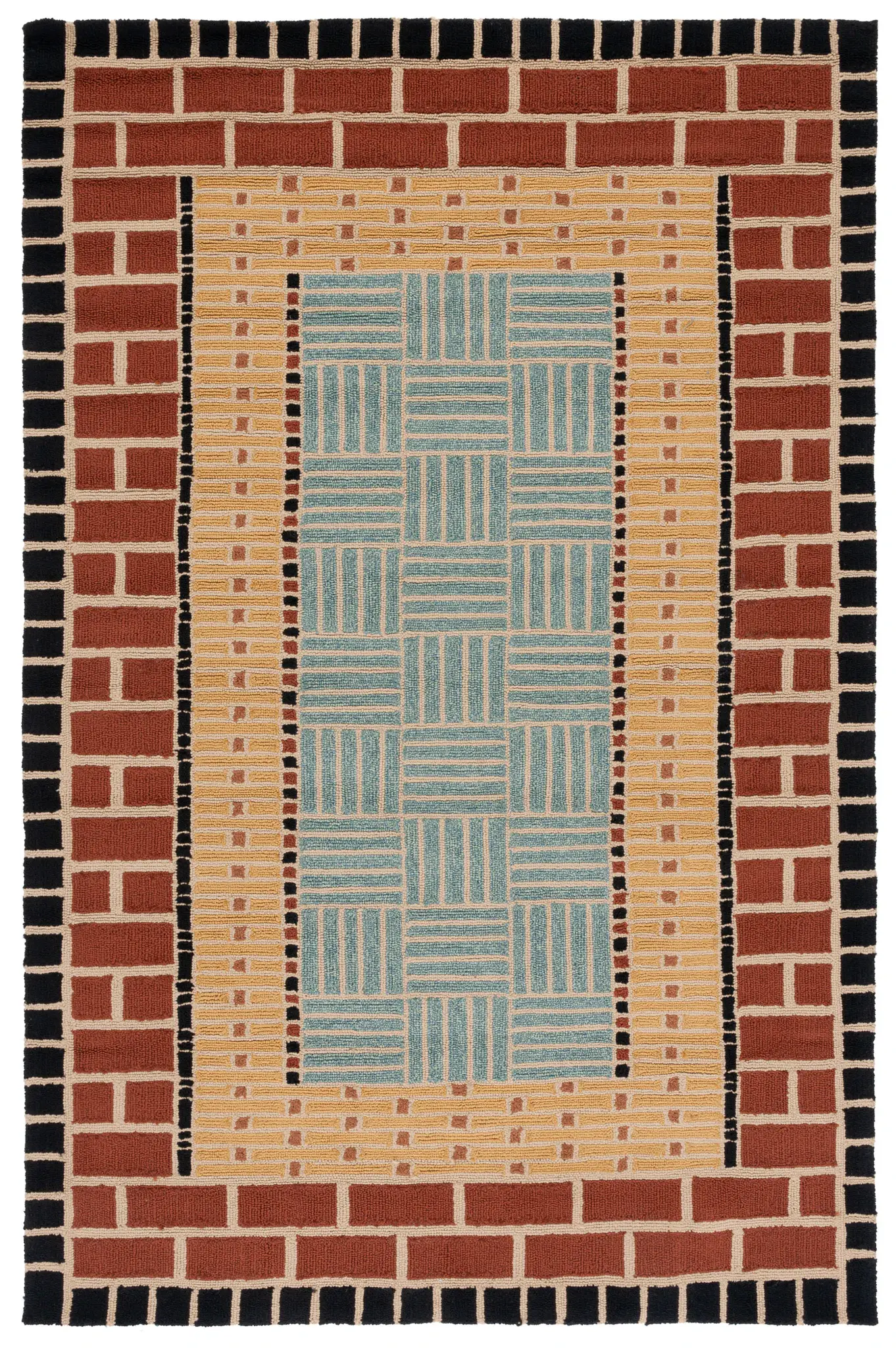 Four Seasons Basketweave Block Hand-Hooked Rug