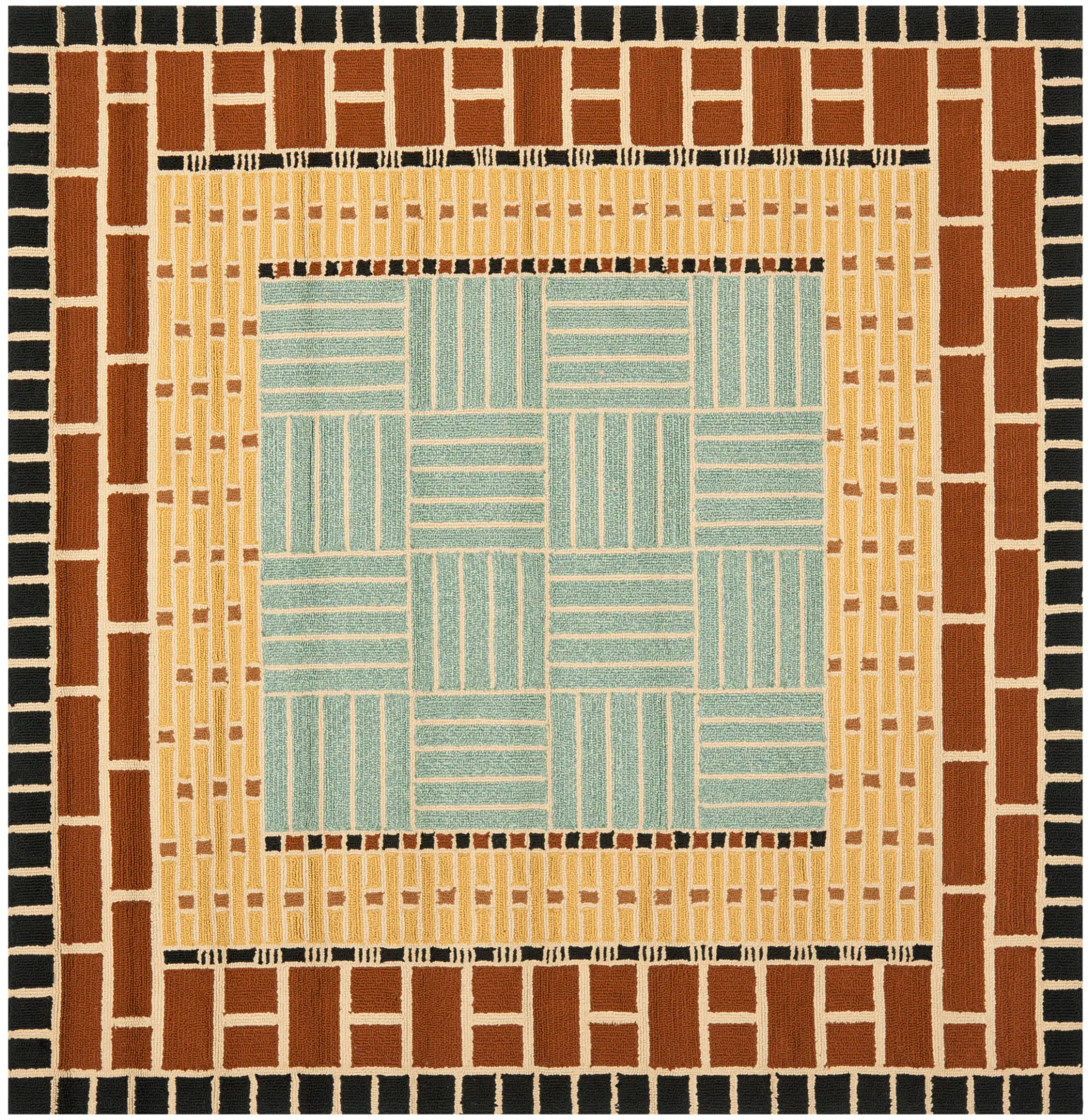 Four Seasons Basketweave Block Hand-Hooked Rug
