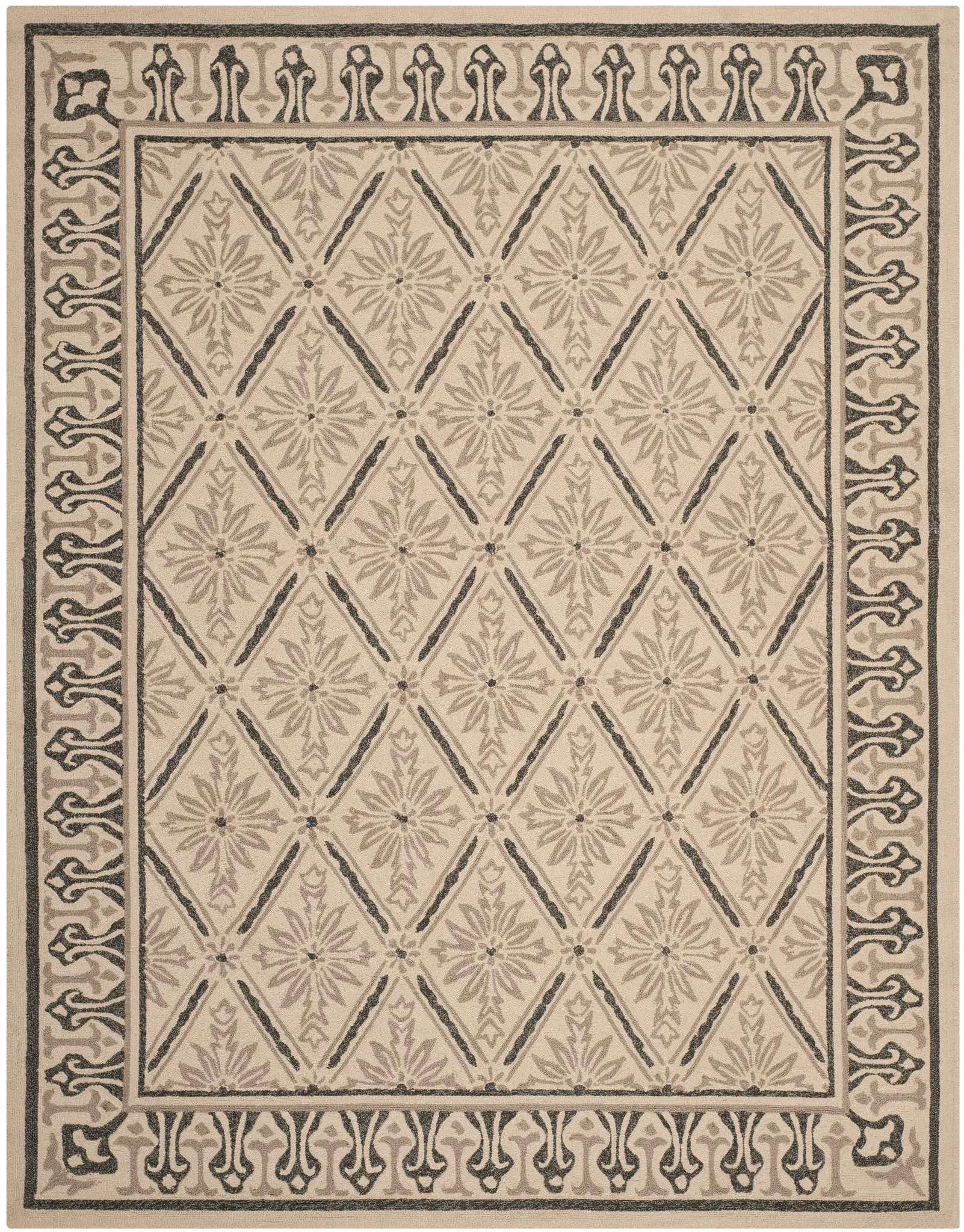 Four Seasons Floral Diamond Hand-Hooked Rug