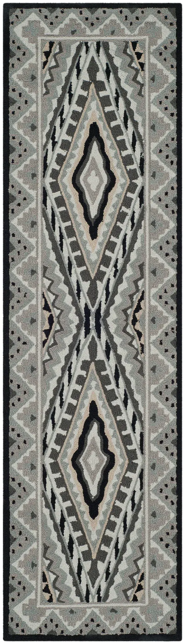 Four Seasons Geometric Border Hand-Hooked Rug