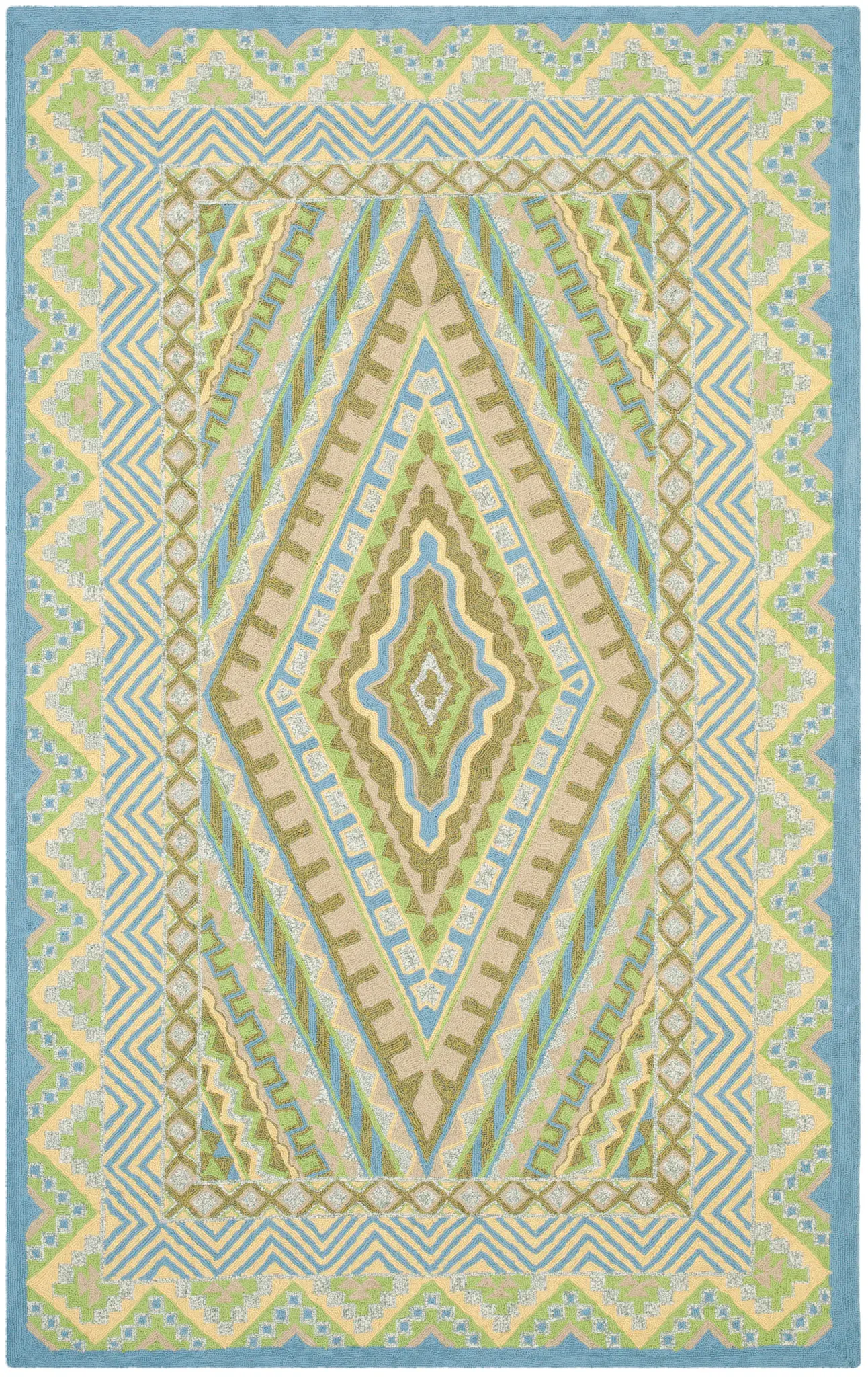 Four Seasons Geometric Border Hand-Hooked Rug