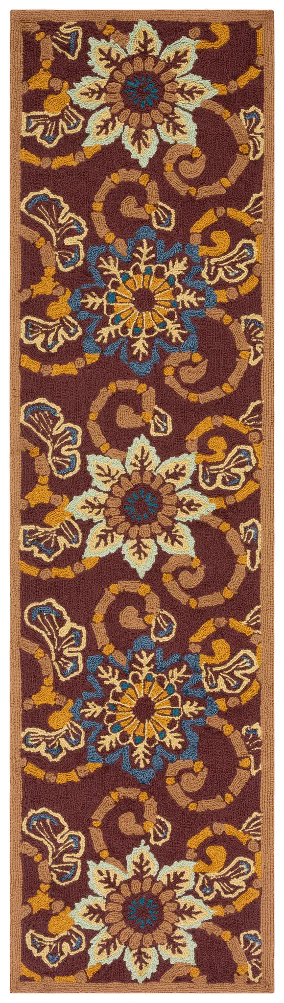 Four Seasons Floral Scroll Hand-Hooked Rug
