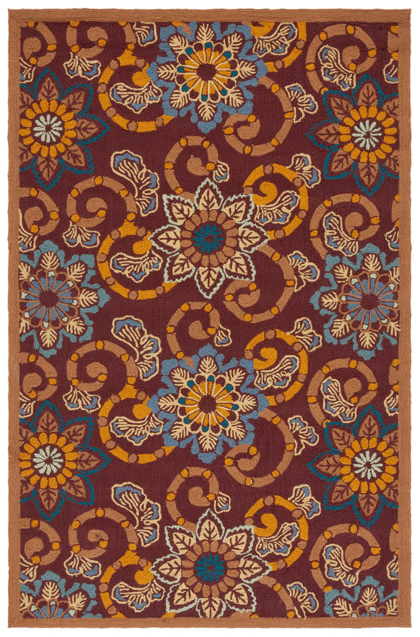 Four Seasons Floral Scroll Hand-Hooked Rug