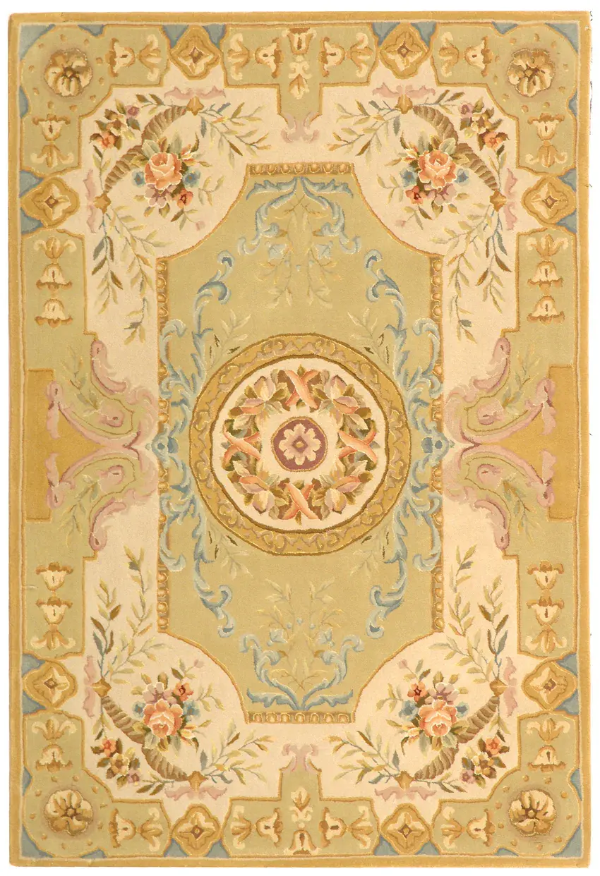 French Tapis Floral Wreath Hand-Tufted Rug