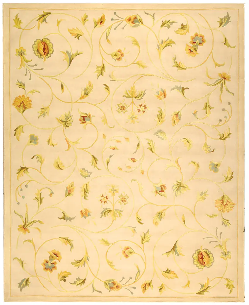 French Tapis Botanical Scroll Hand-Tufted Rug