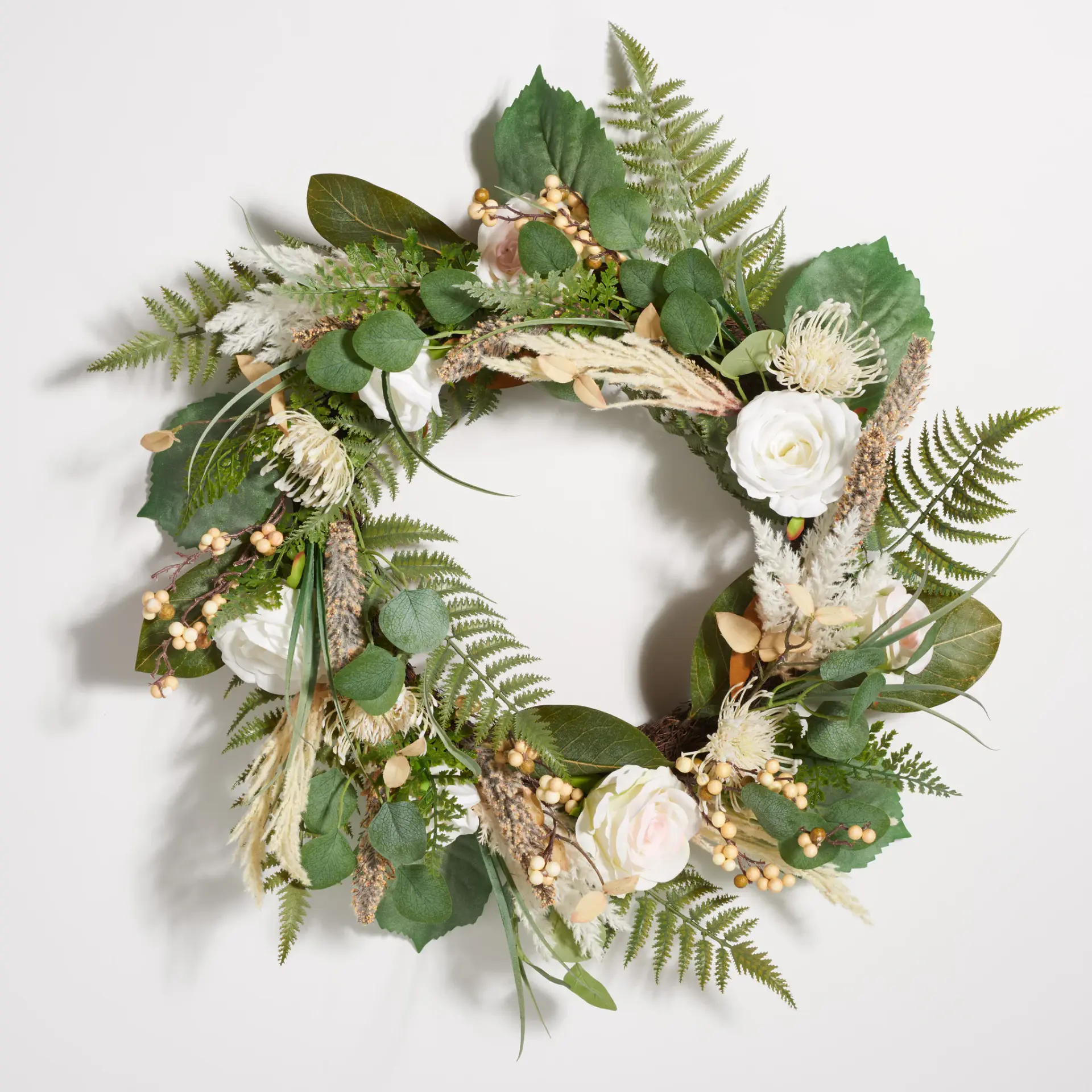 Faux 28" Rose & Fern Wreath