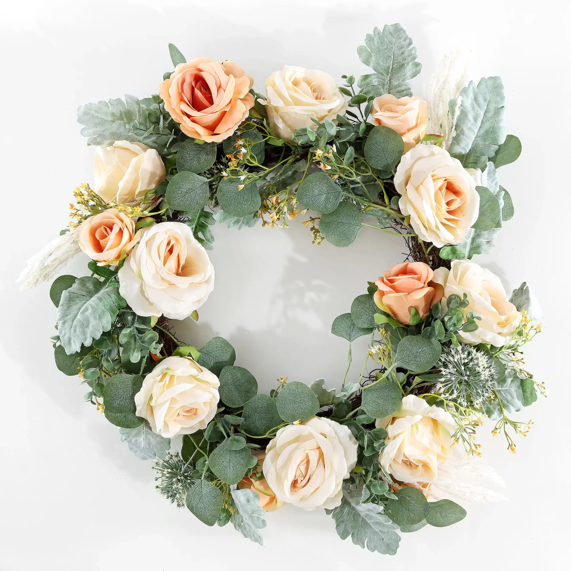 Faux 24" Rose & Eucalyptus Wreath