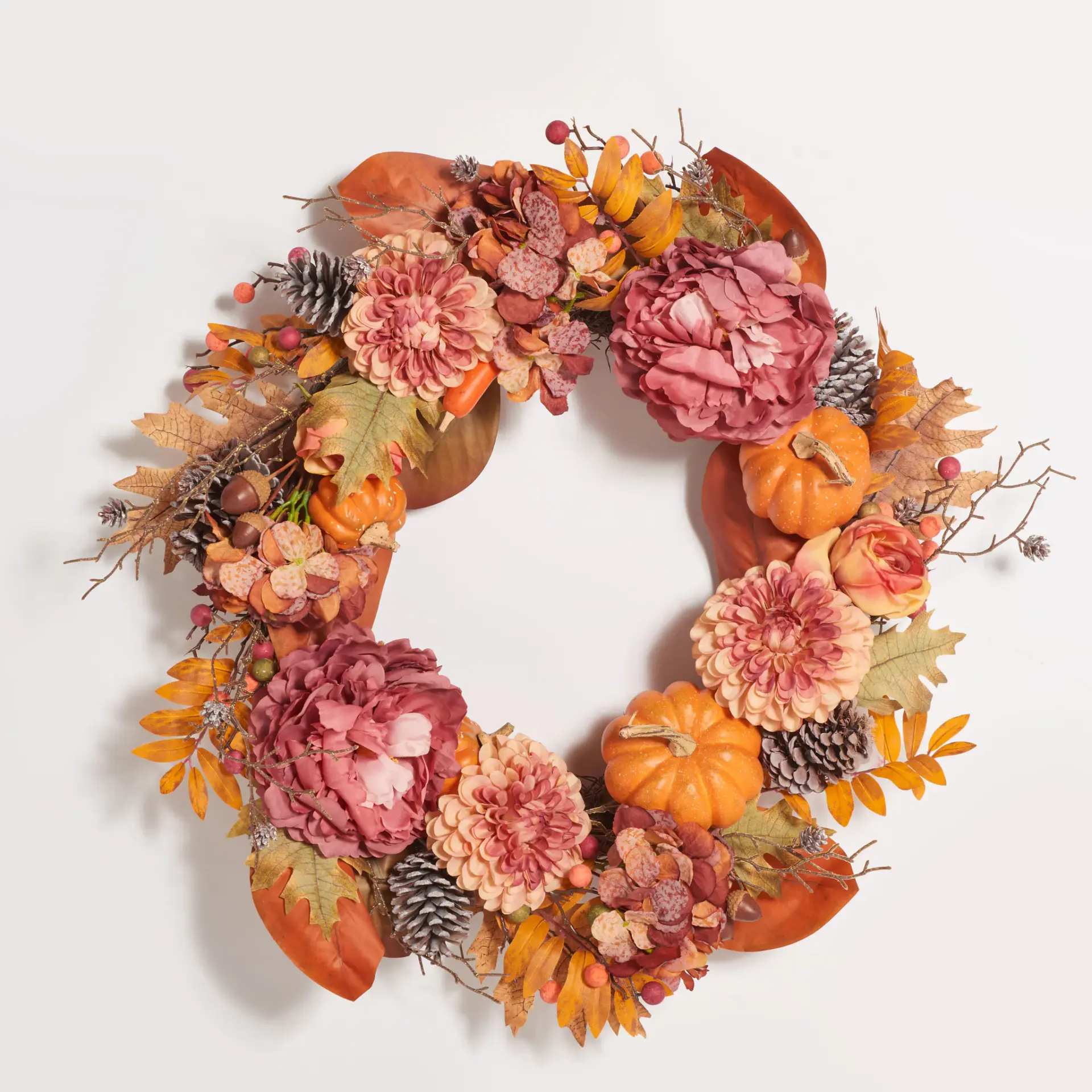 Faux 28" Peony & Pumpkin Wreath