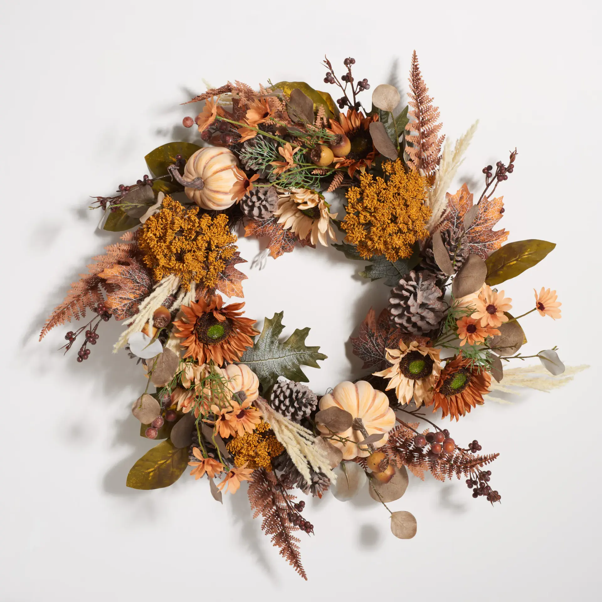 Faux 28" Oak Leaf with Pumpkins Wreath