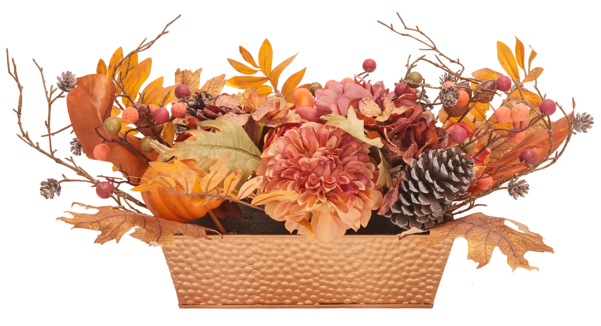 Faux 25" Peony & Pumpkin Potted Arrangement
