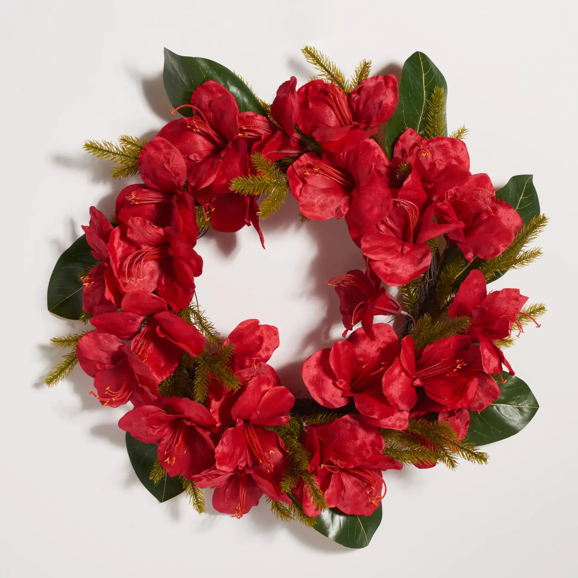Faux 24" Amaryllis & Magnolia Leaf Wreath