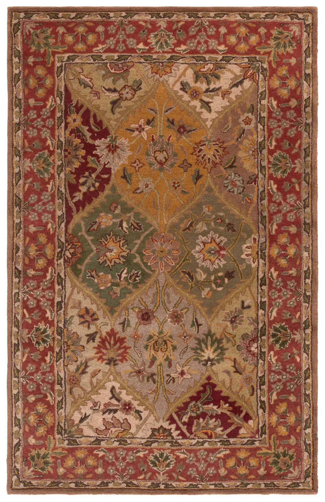 Heritage Floral Diamond Panel Hand-Tufted Wool Rug