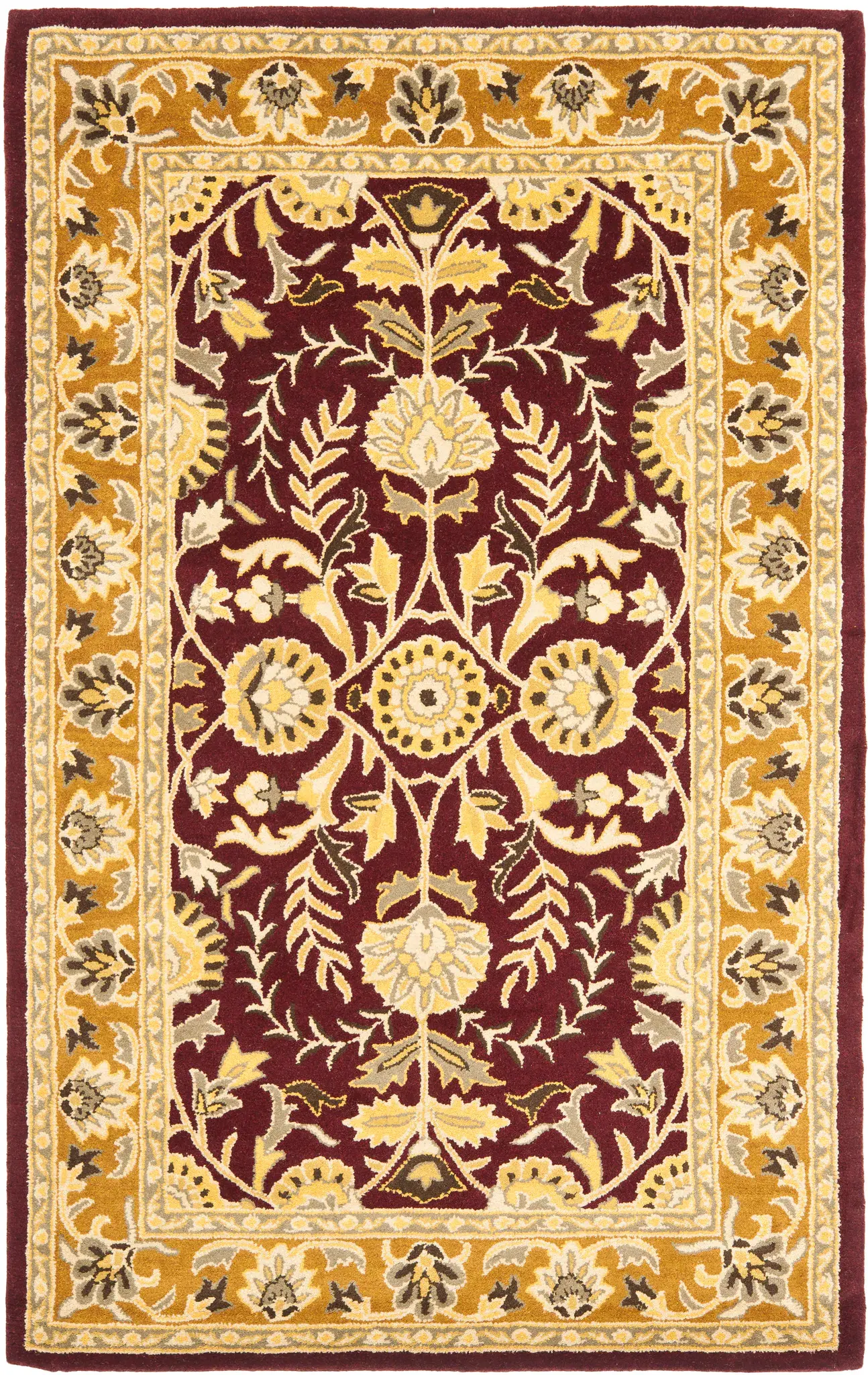 Heritage Square Floral Border Hand-Tufted Wool Rug