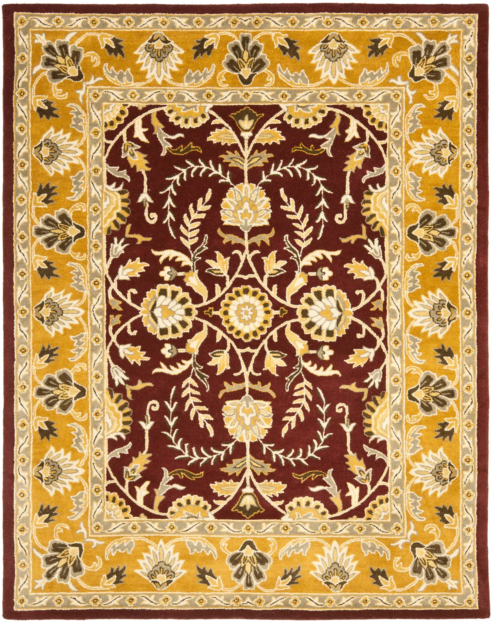 Heritage Square Floral Border Hand-Tufted Wool Rug
