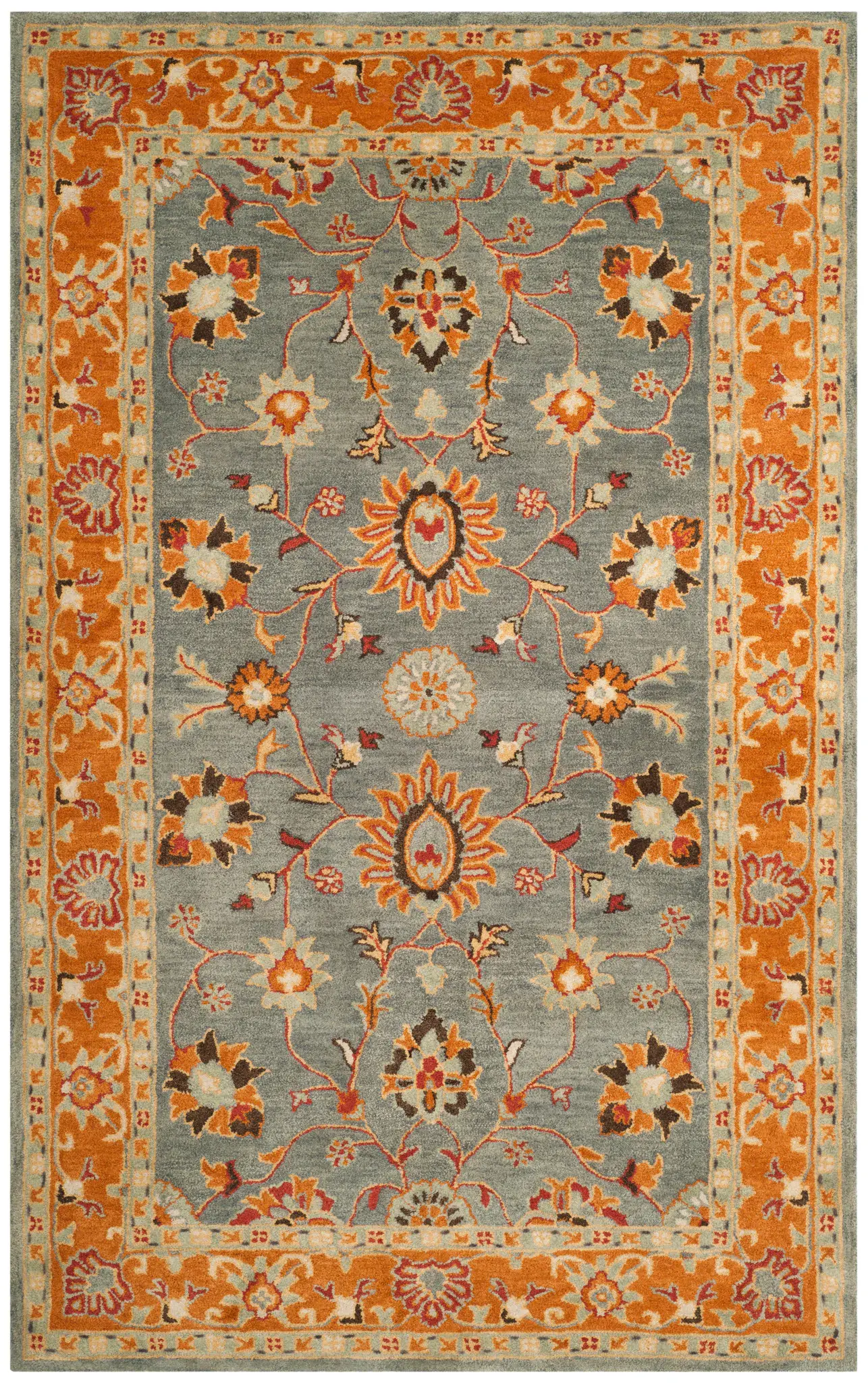 Heritage Flame Palmette Bordered Hand-Tufted Wool Rug