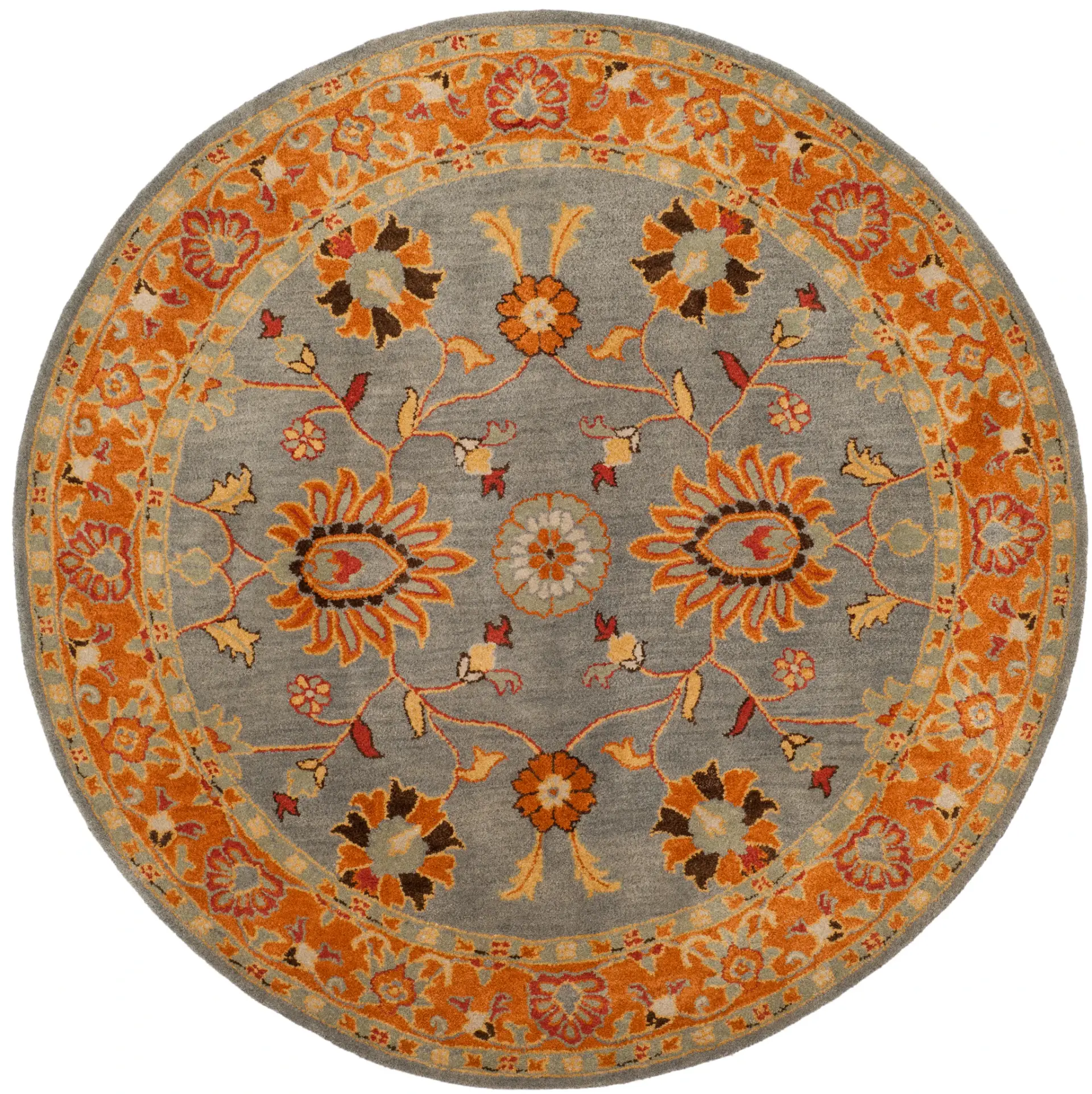 Heritage Flame Palmette Bordered Hand-Tufted Wool Rug