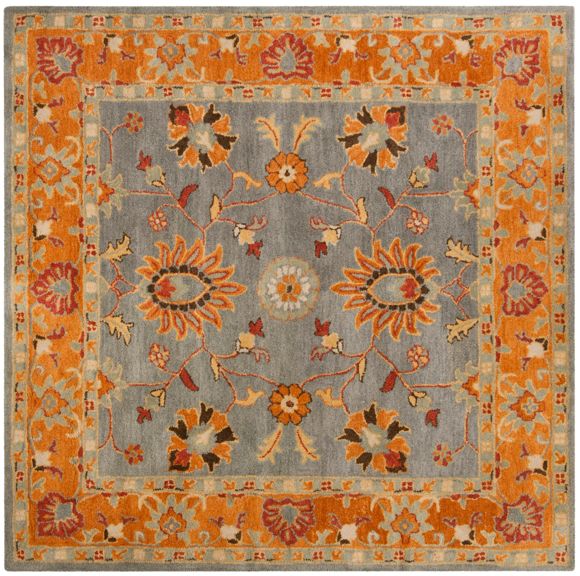 Heritage Flame Palmette Bordered Hand-Tufted Wool Rug