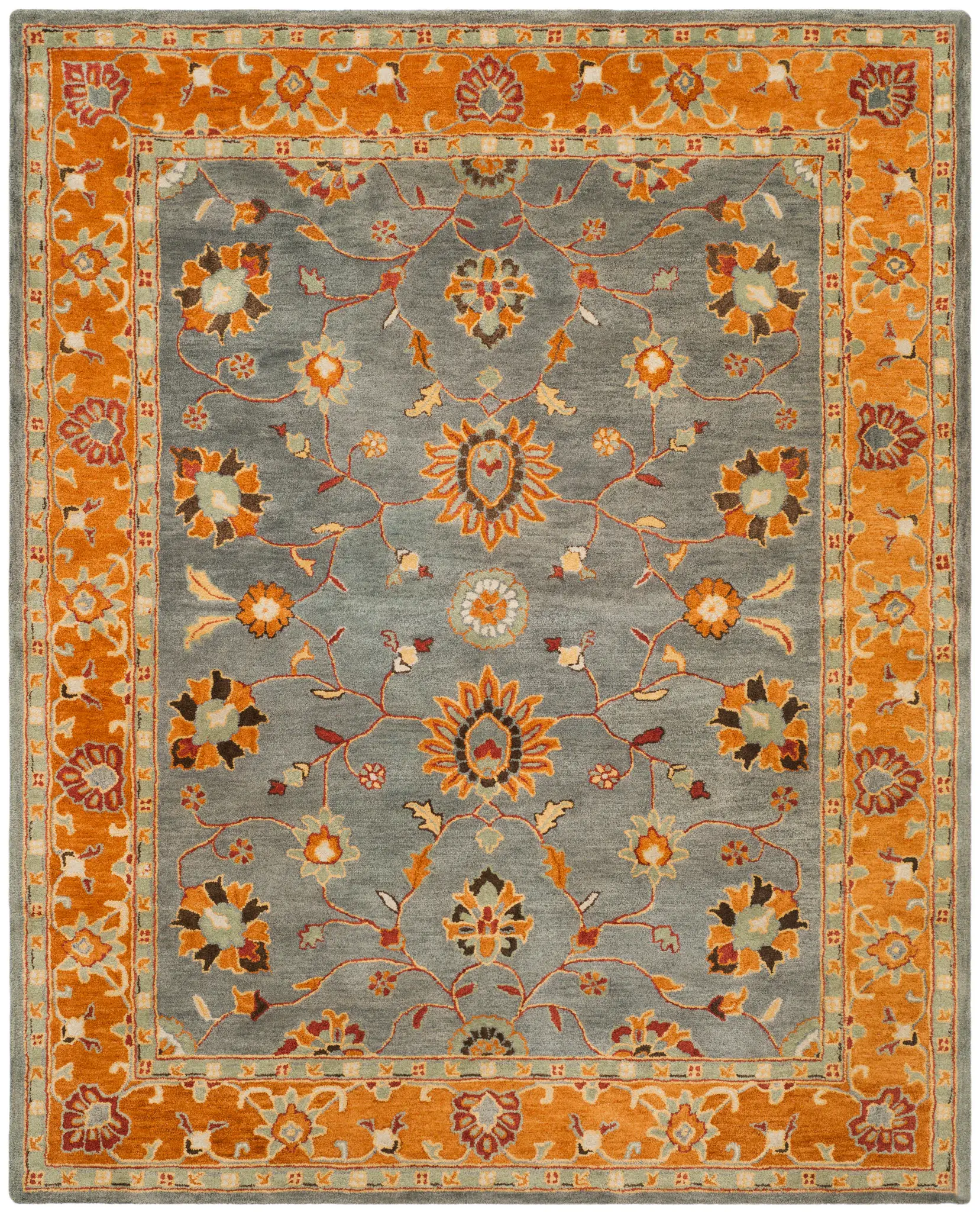 Heritage Flame Palmette Bordered Hand-Tufted Wool Rug