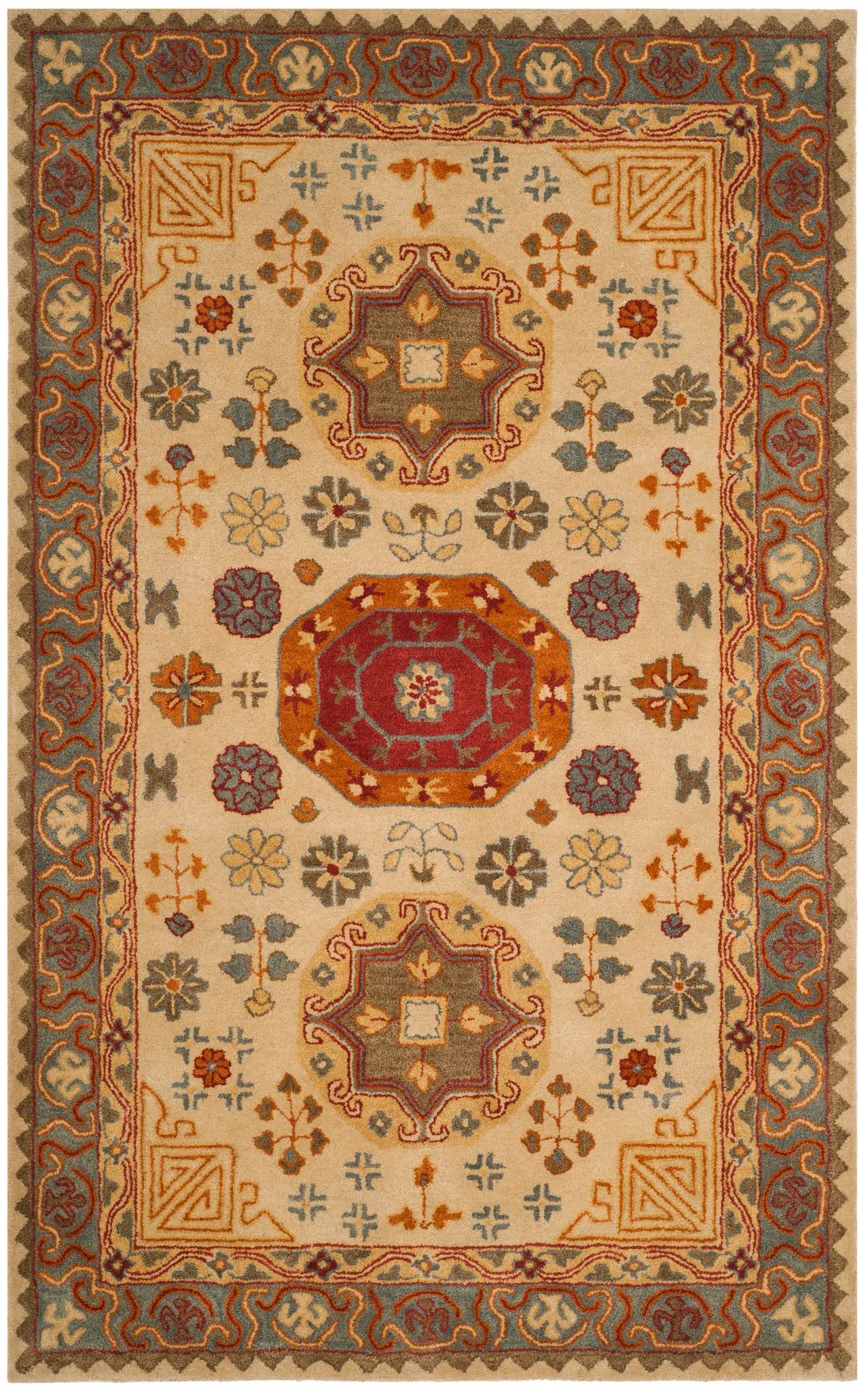 Heritage Tribal Medallion Bordered Hand-Tufted Wool Rug